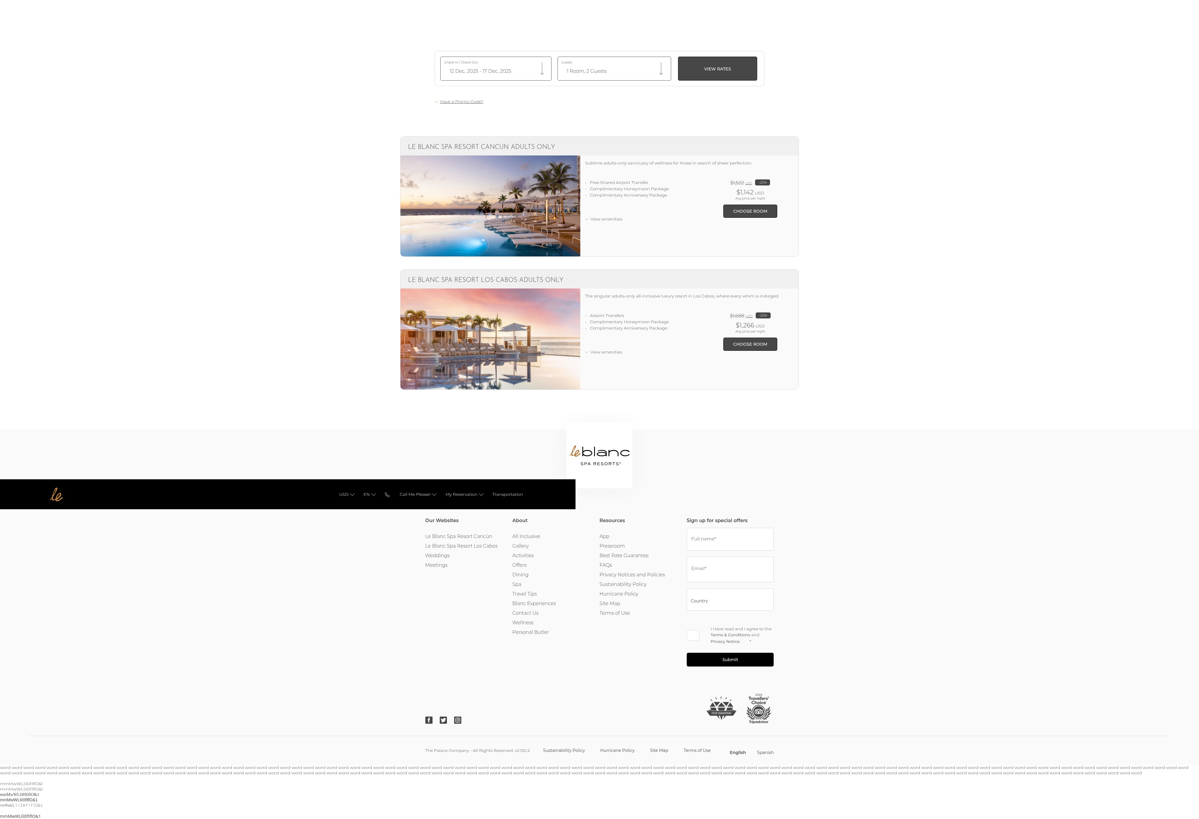 Screenshot of onlinebookingspr.leblancsparesorts.com