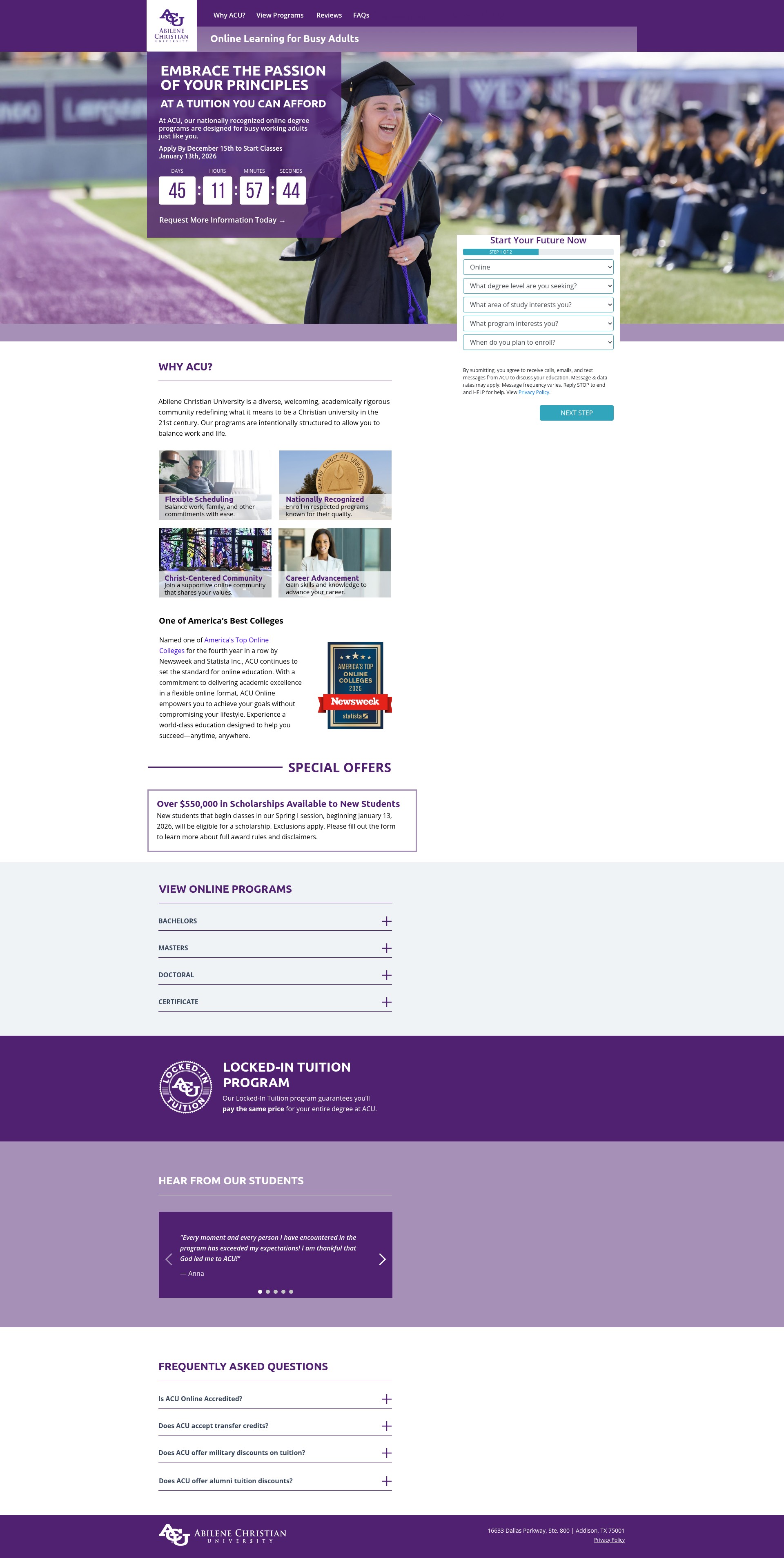 Screenshot of onlinedegrees.acu.edu