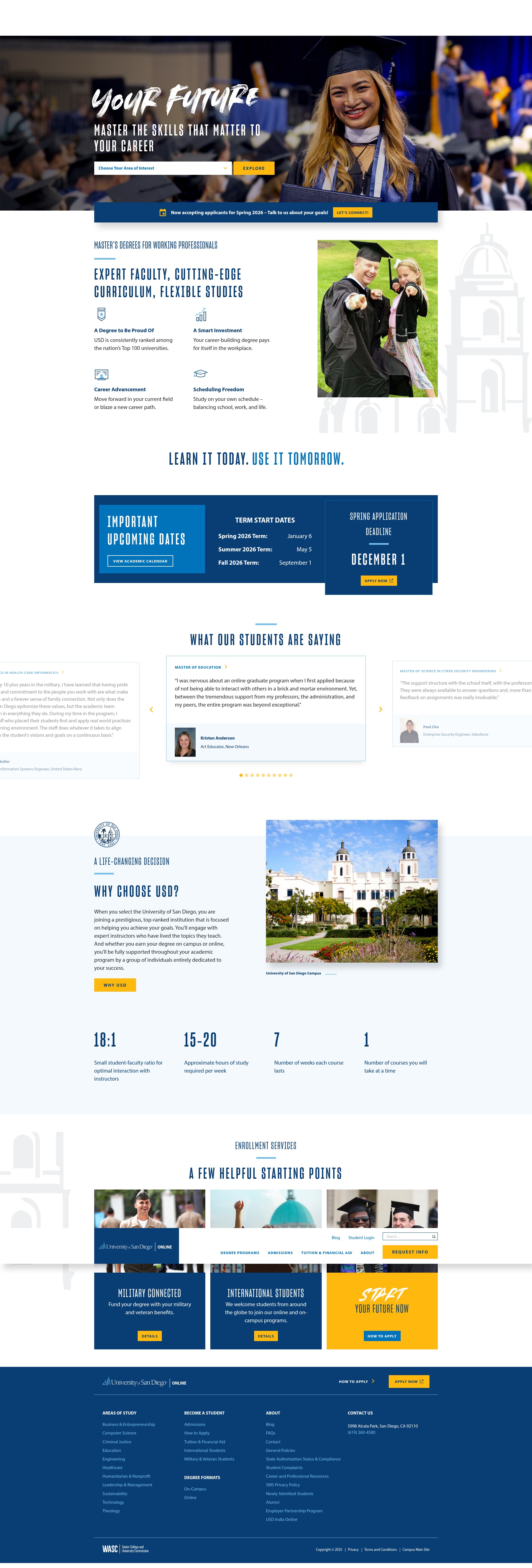 Screenshot of onlinedegrees.sandiego.edu