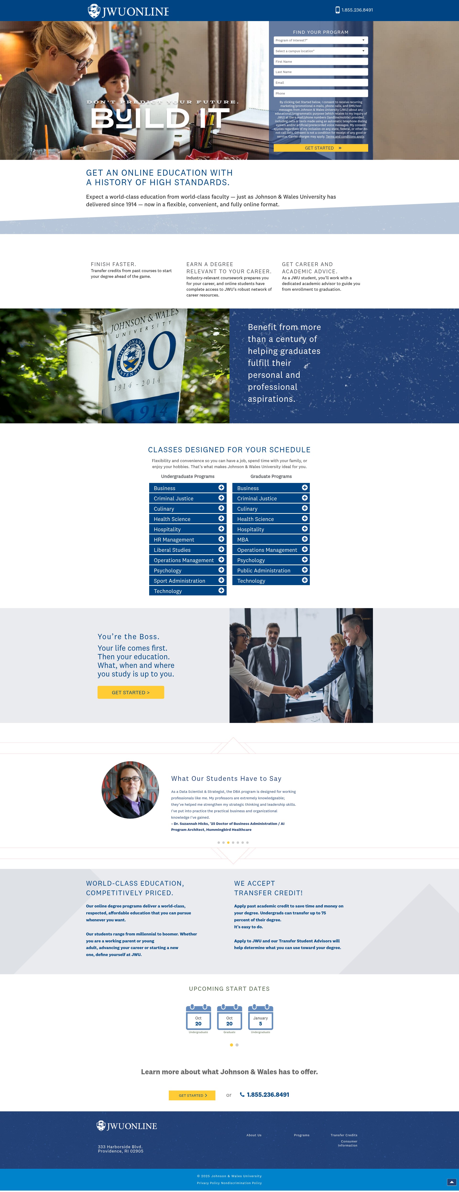 Screenshot of onlineeducation.jwu.edu