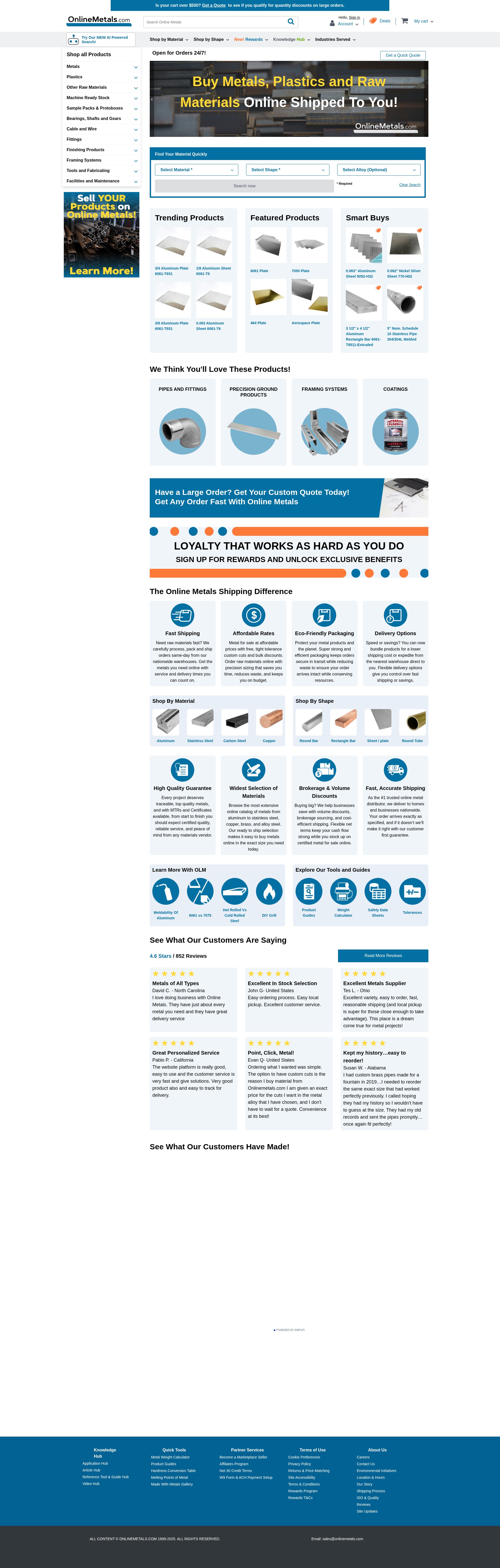 Screenshot of onlinemetals.com