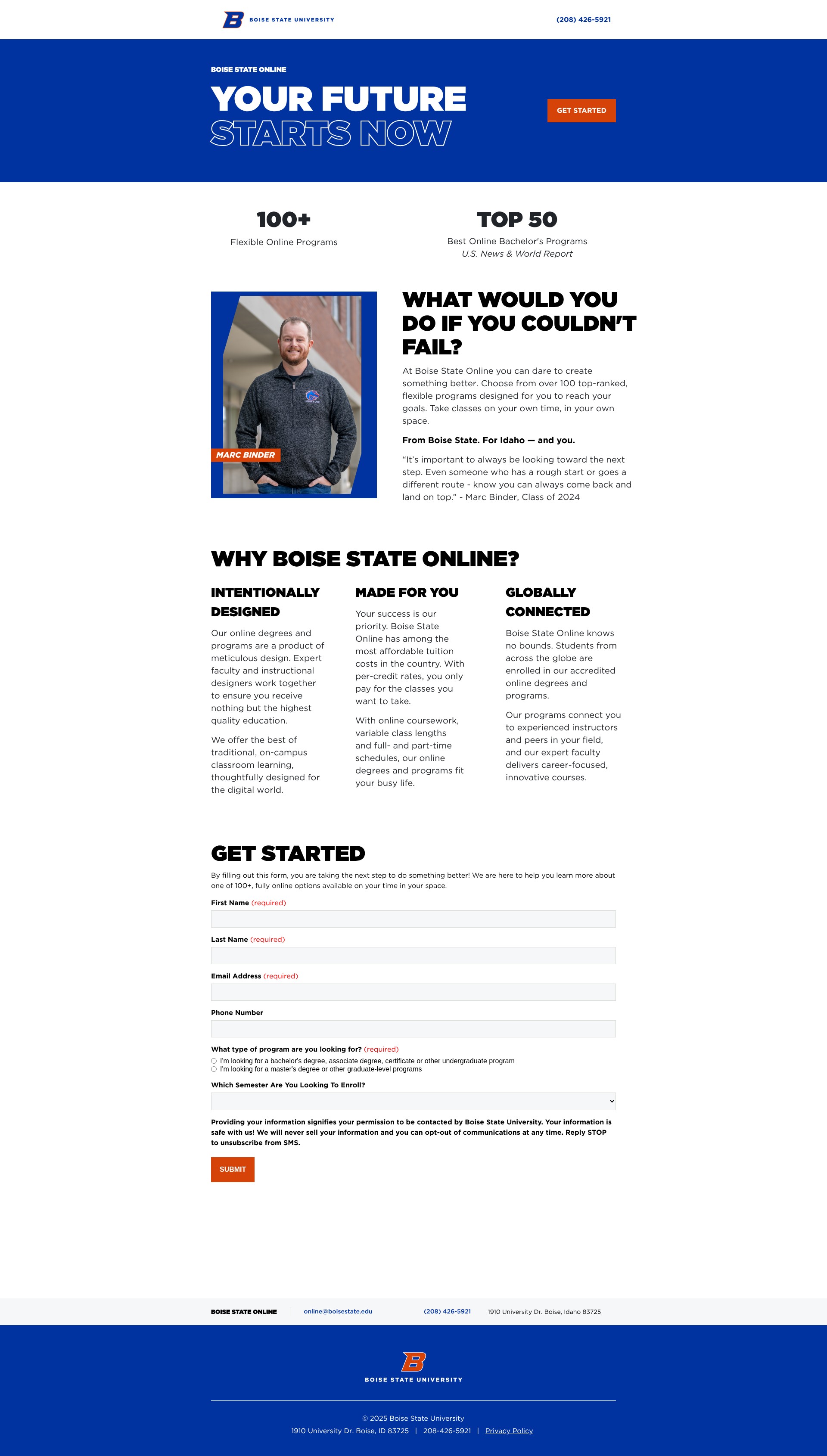 Screenshot of onlineprograms.boisestate.edu