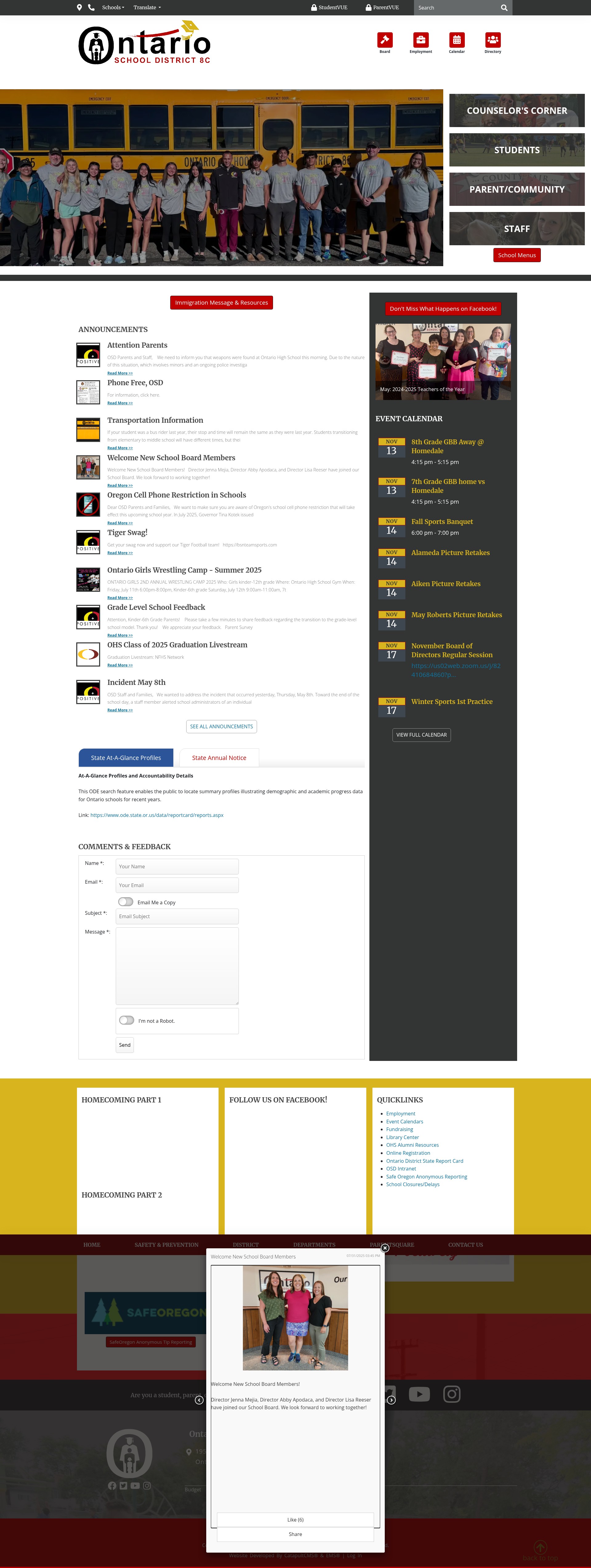 Screenshot of ontario.k12.or.us