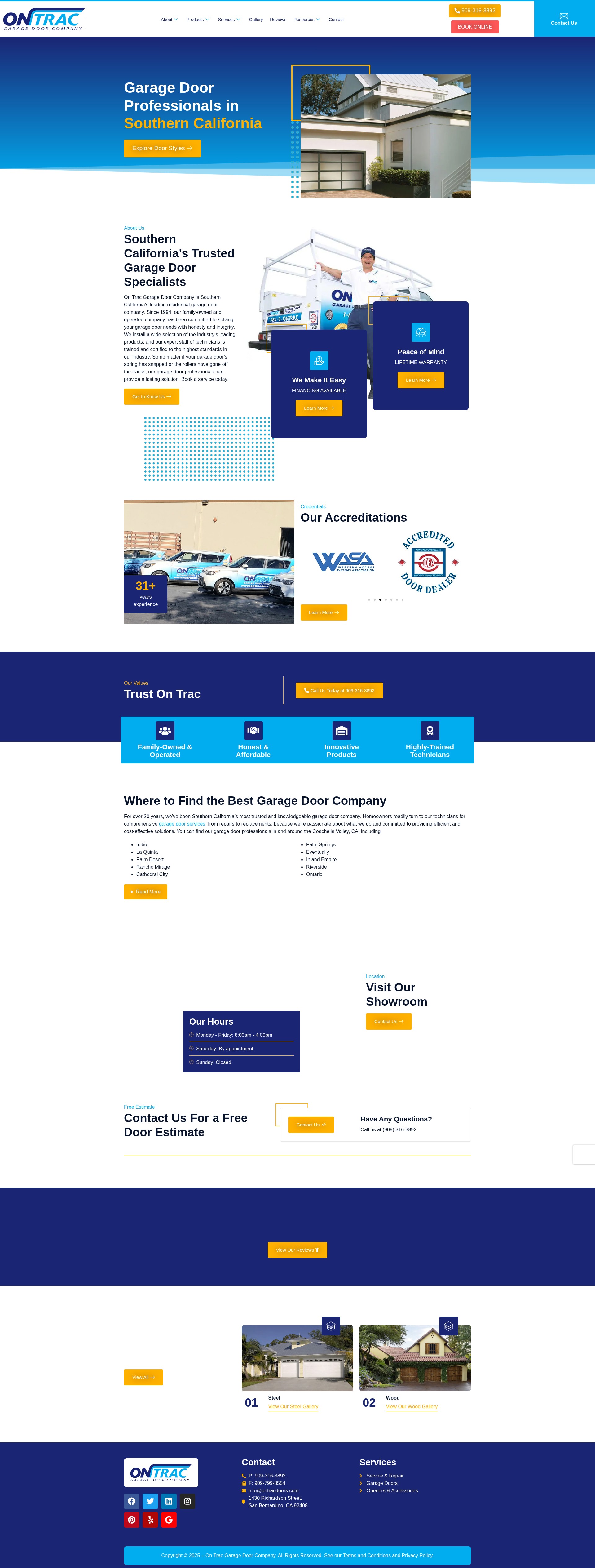 Screenshot of ontracdoors.com
