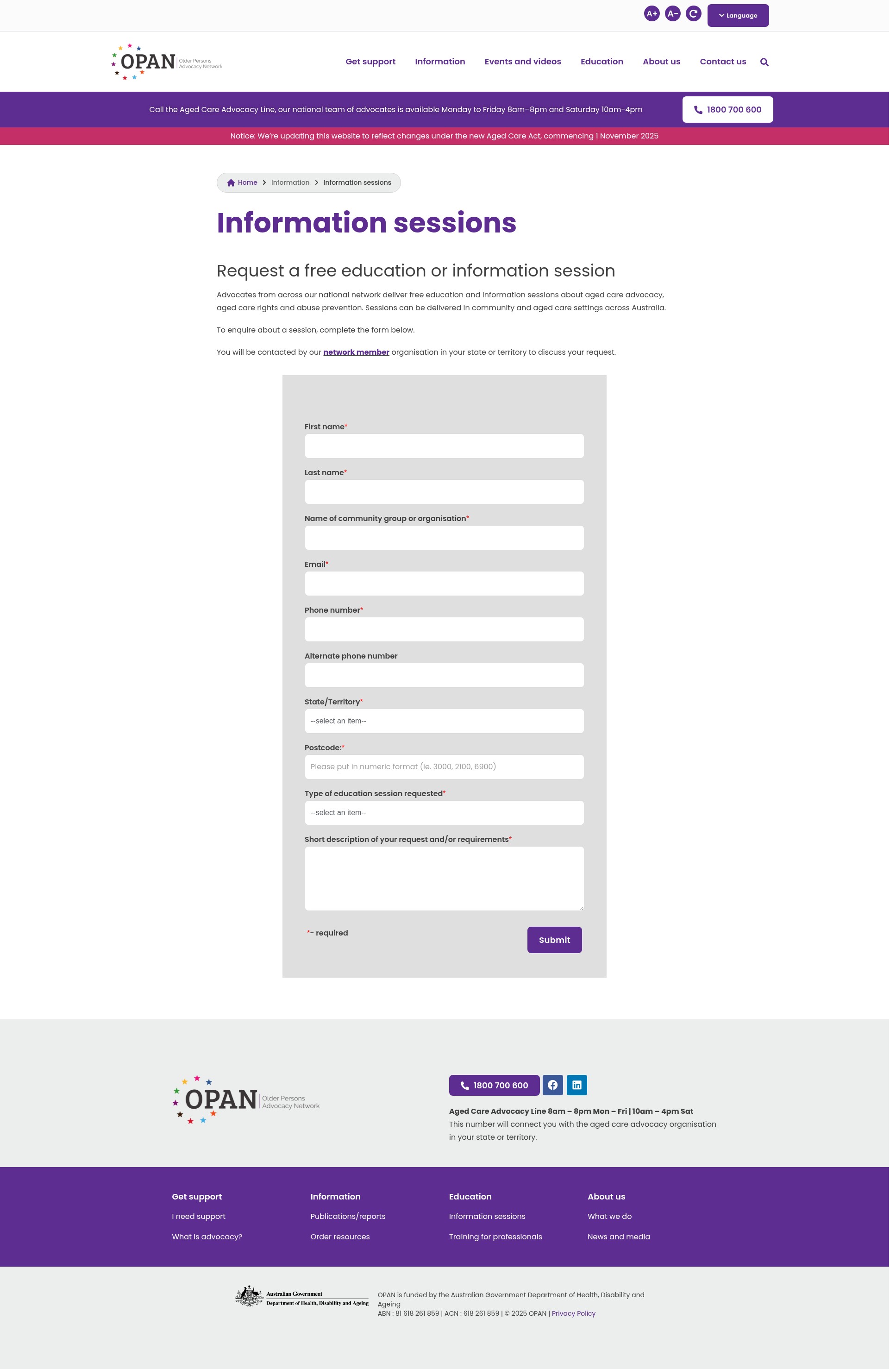Screenshot of opan.org.au