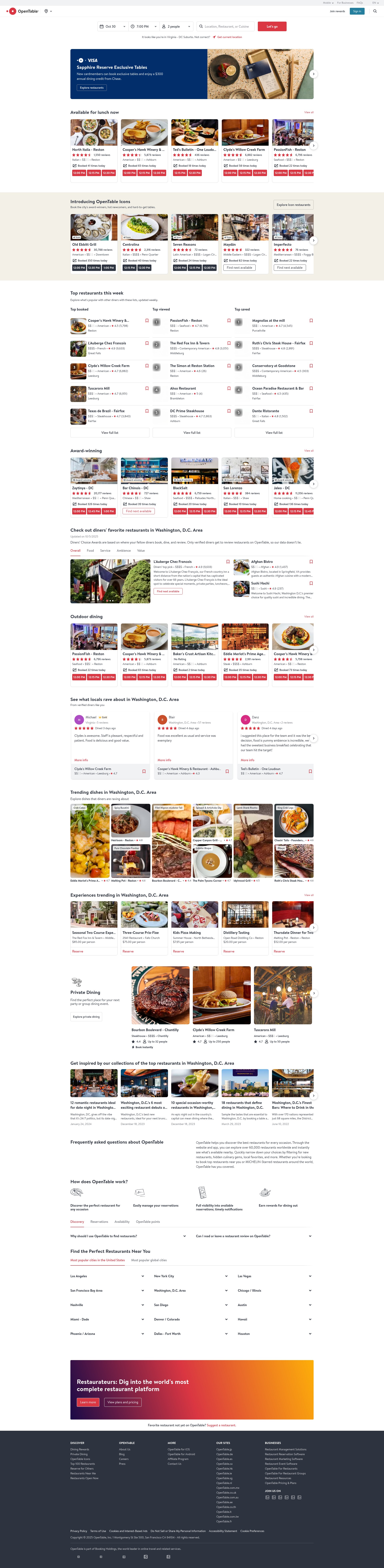 Screenshot of opentable.com