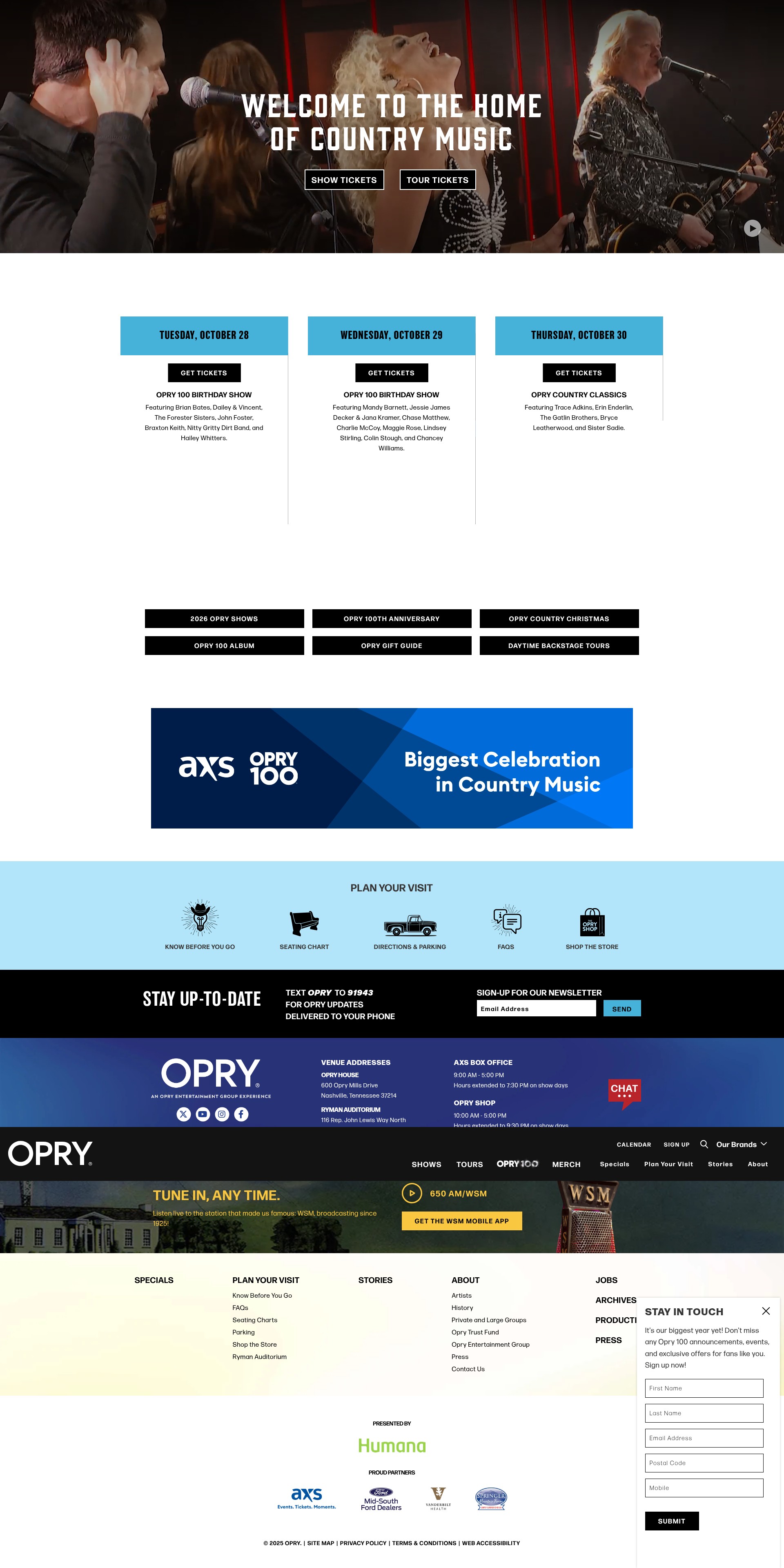 Screenshot of opry.com