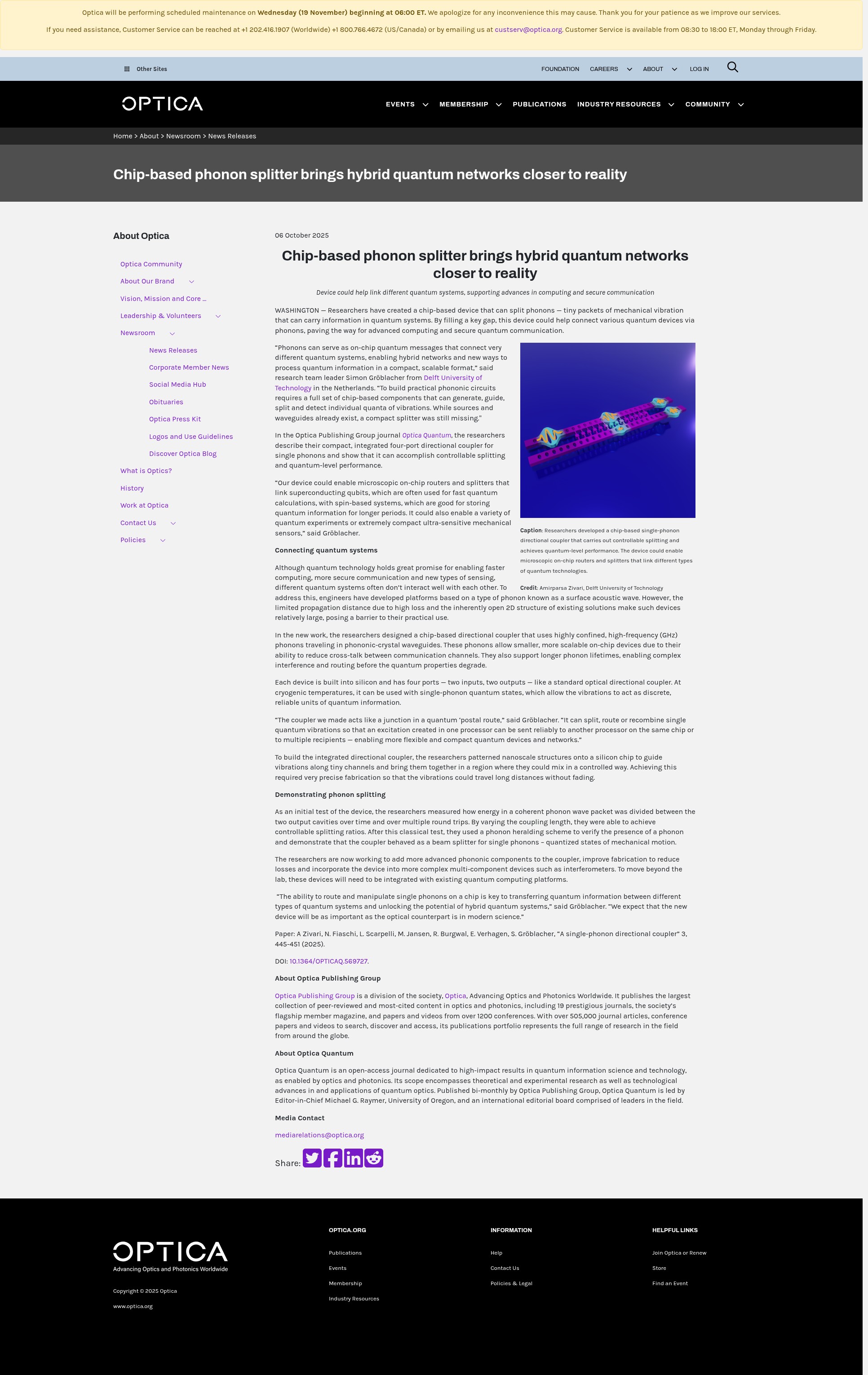 Screenshot of optica.org