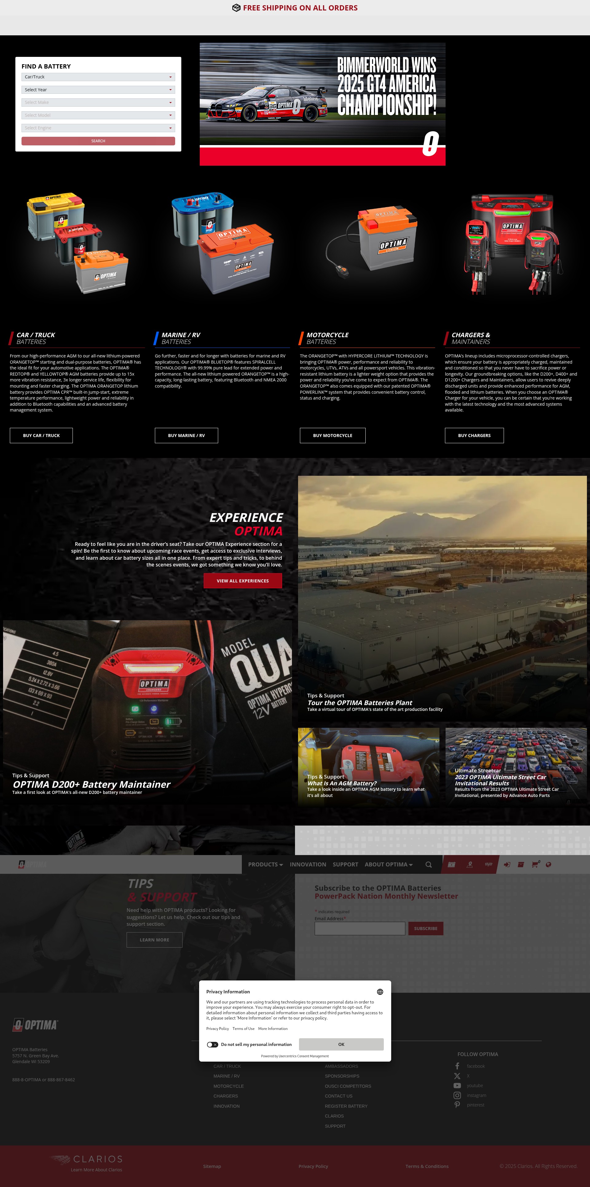 Screenshot of optimabatteries.com