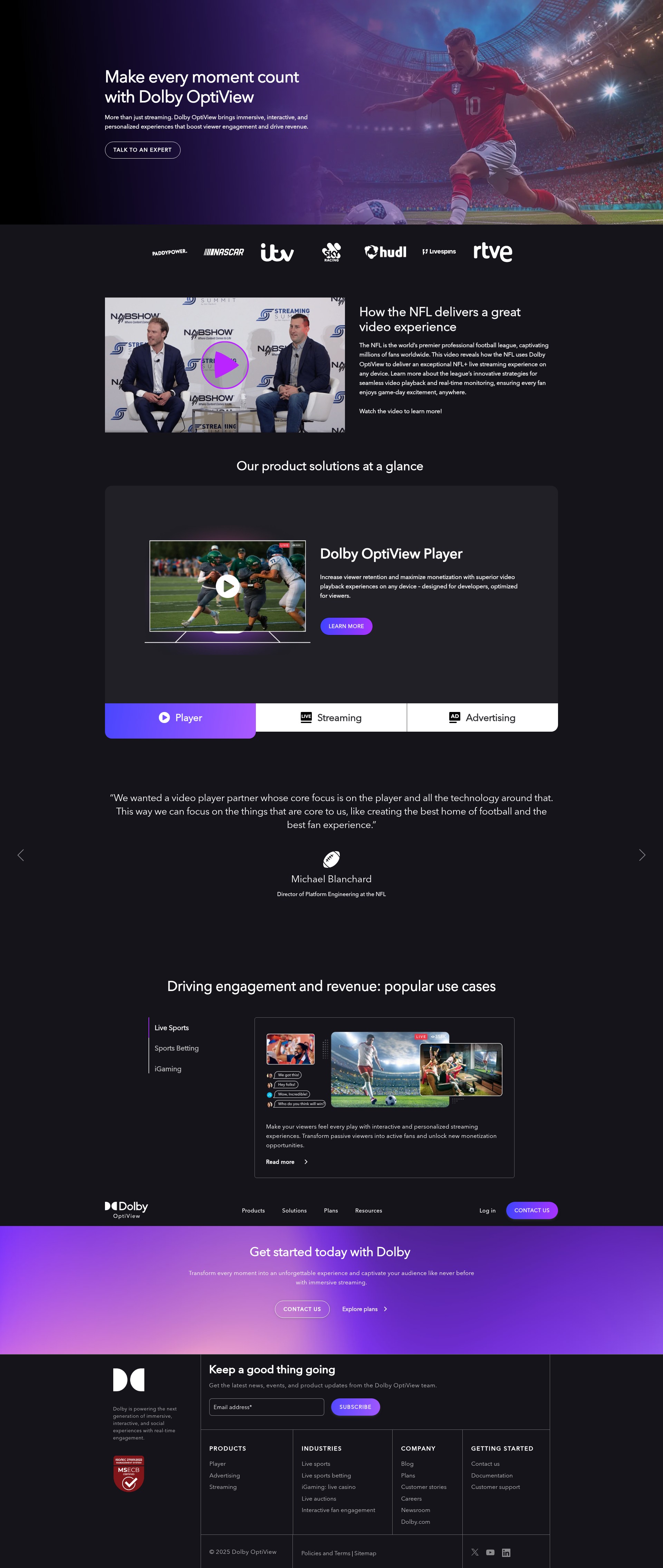 Screenshot of optiview.dolby.com