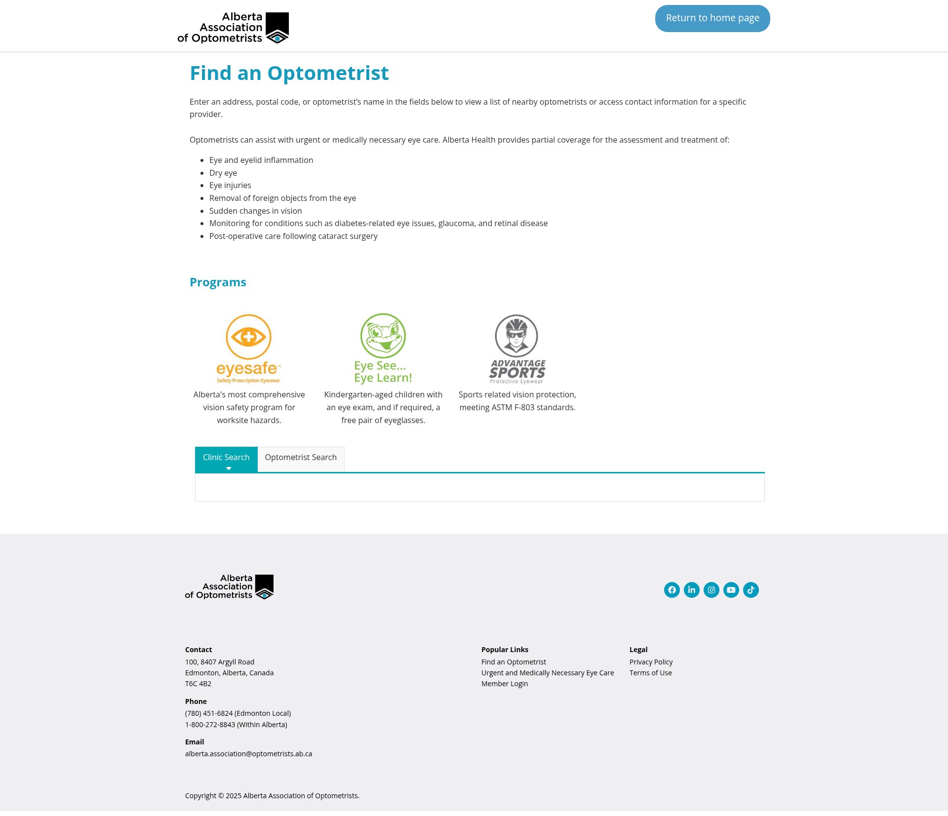 Screenshot of optometrists.ab.ca