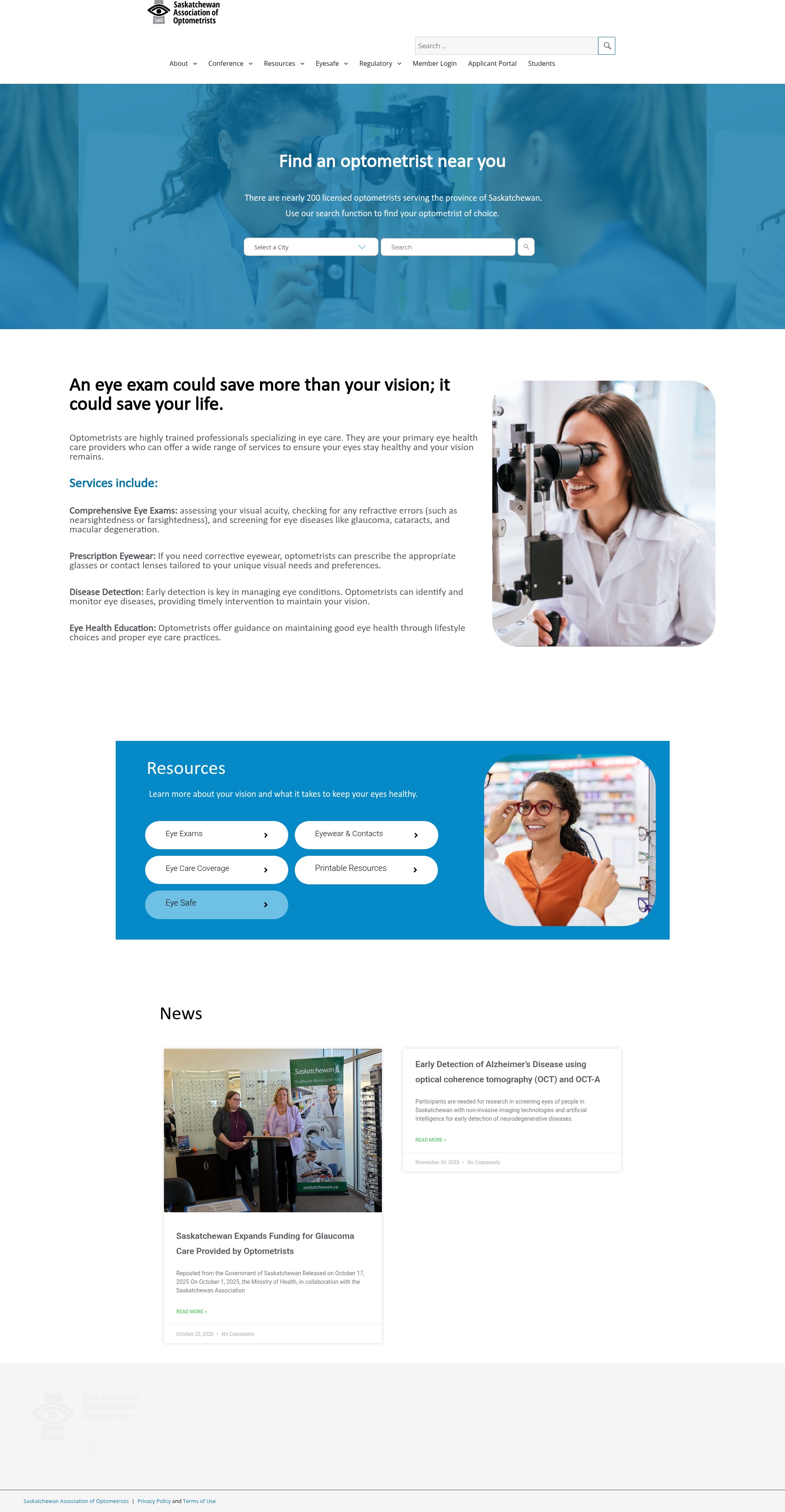 Screenshot of optometrists.sk.ca