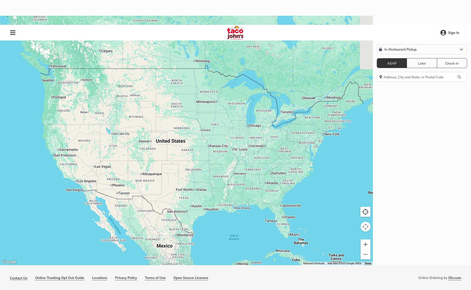 Screenshot of order.tacojohns.com