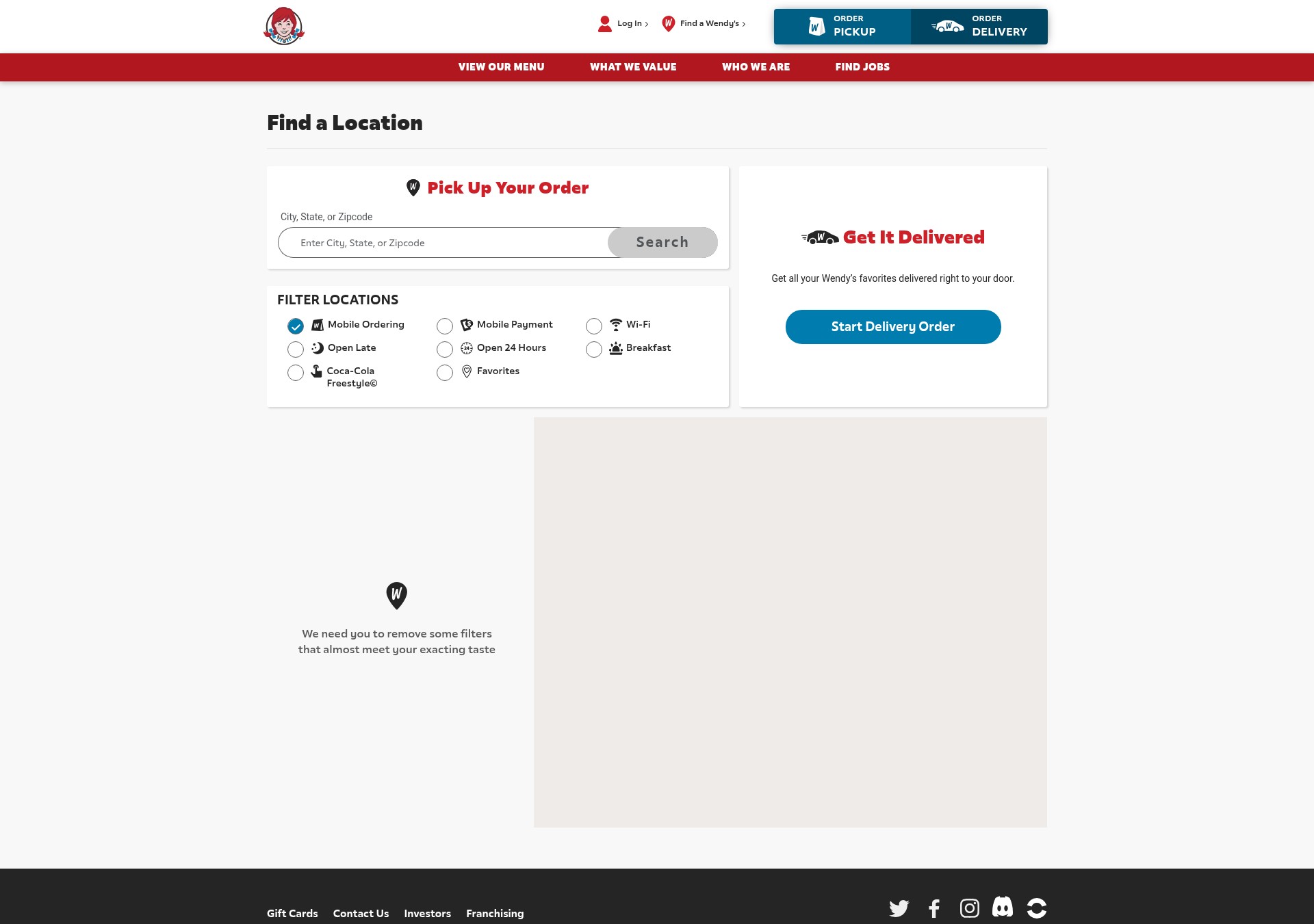 Screenshot of order.wendys.com