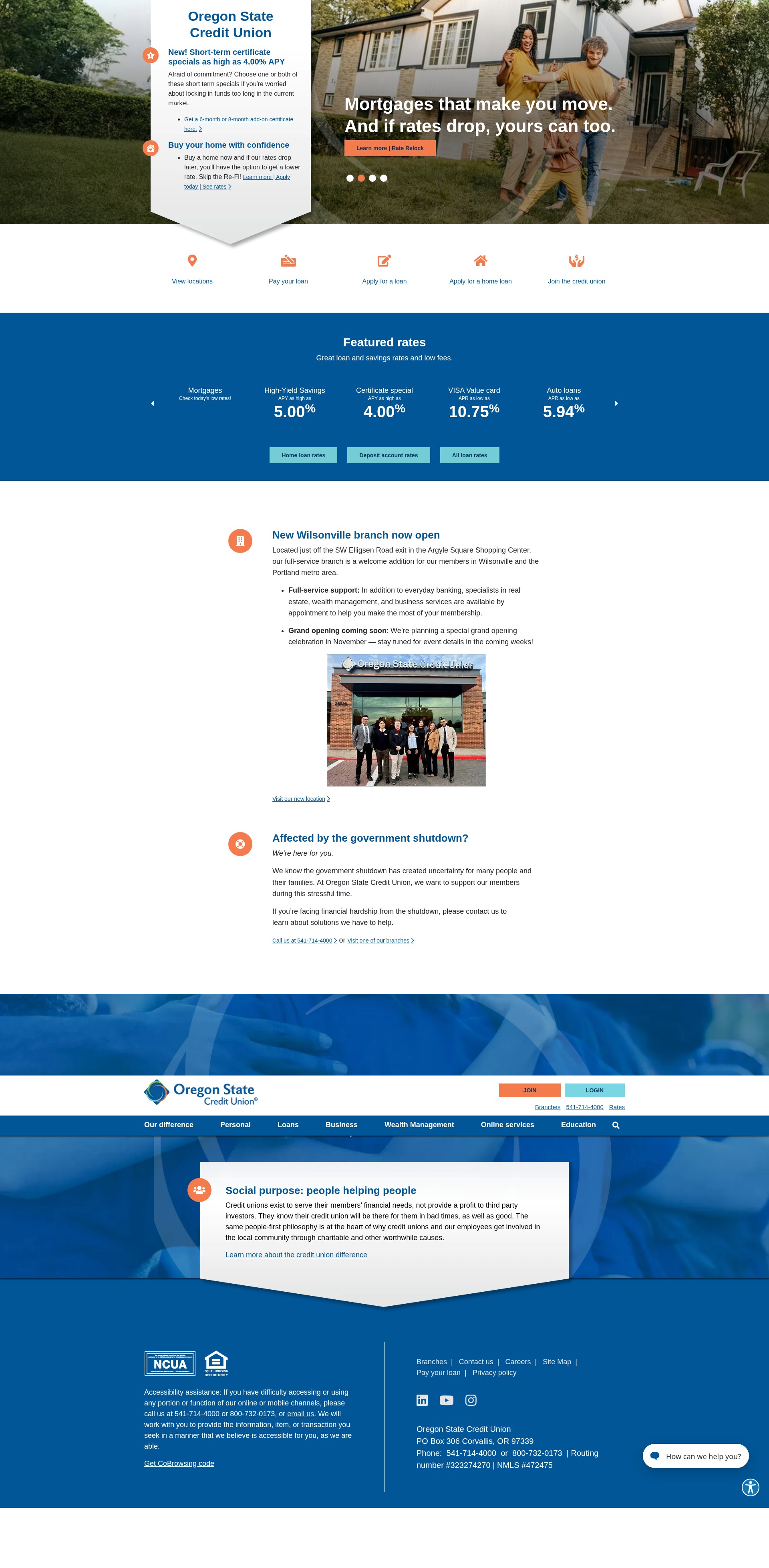 Screenshot of oregonstatecu.com