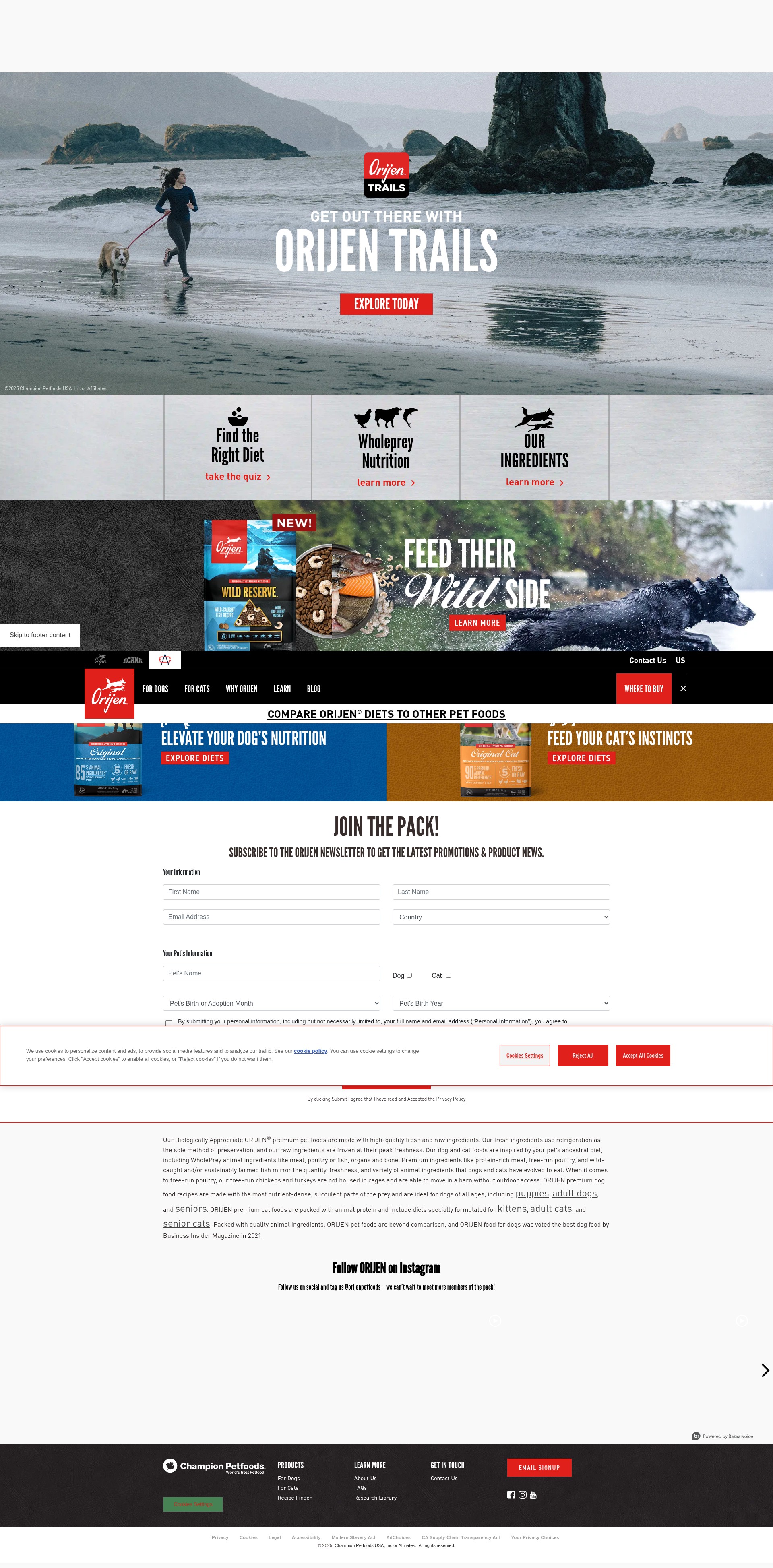 Screenshot of orijenpetfoods.com