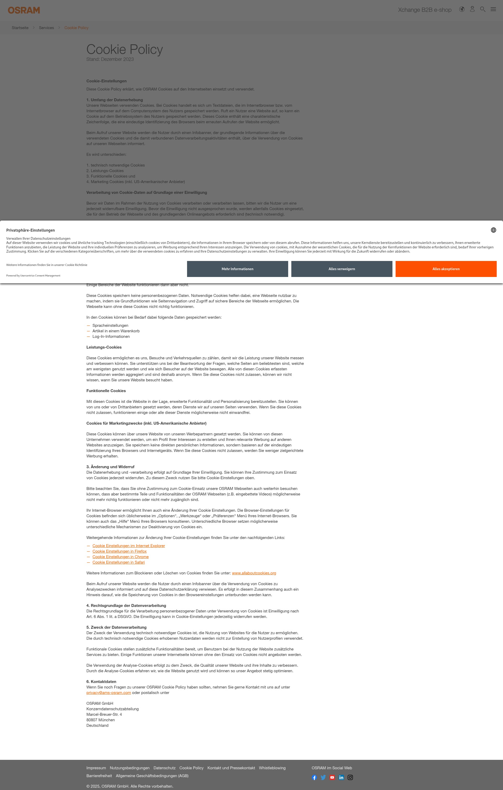 Screenshot of osram.de