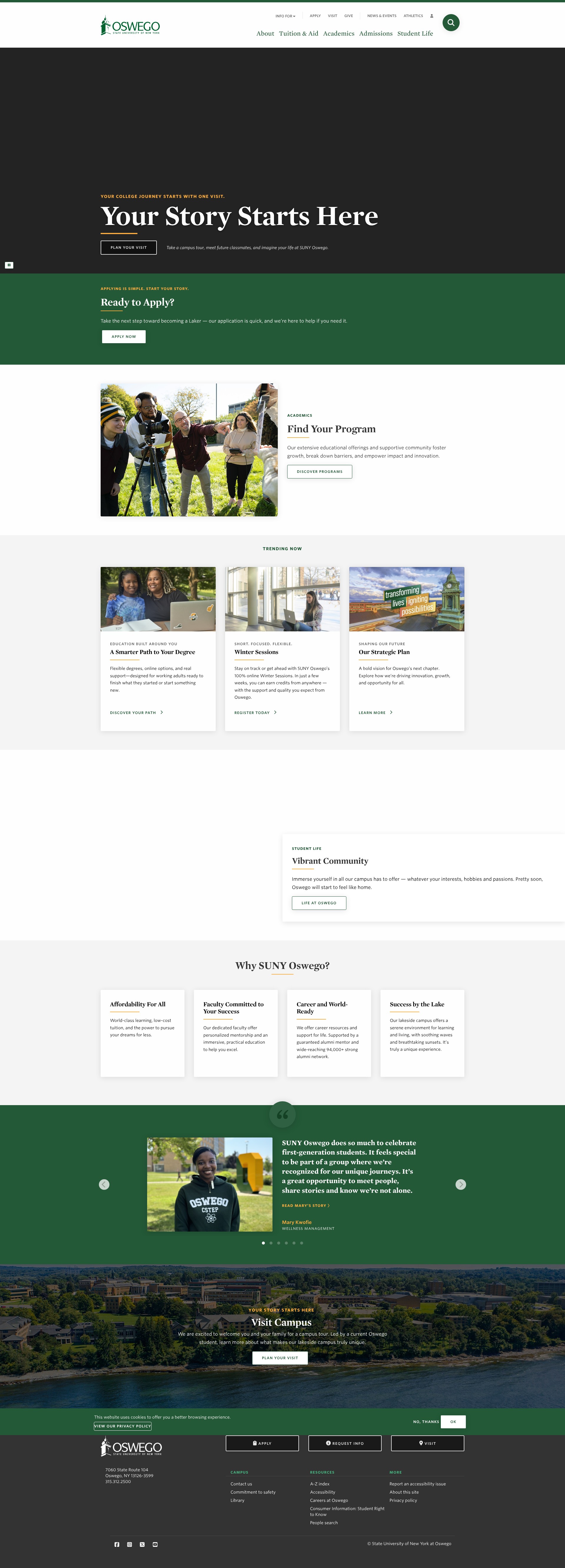 Screenshot of oswego.edu