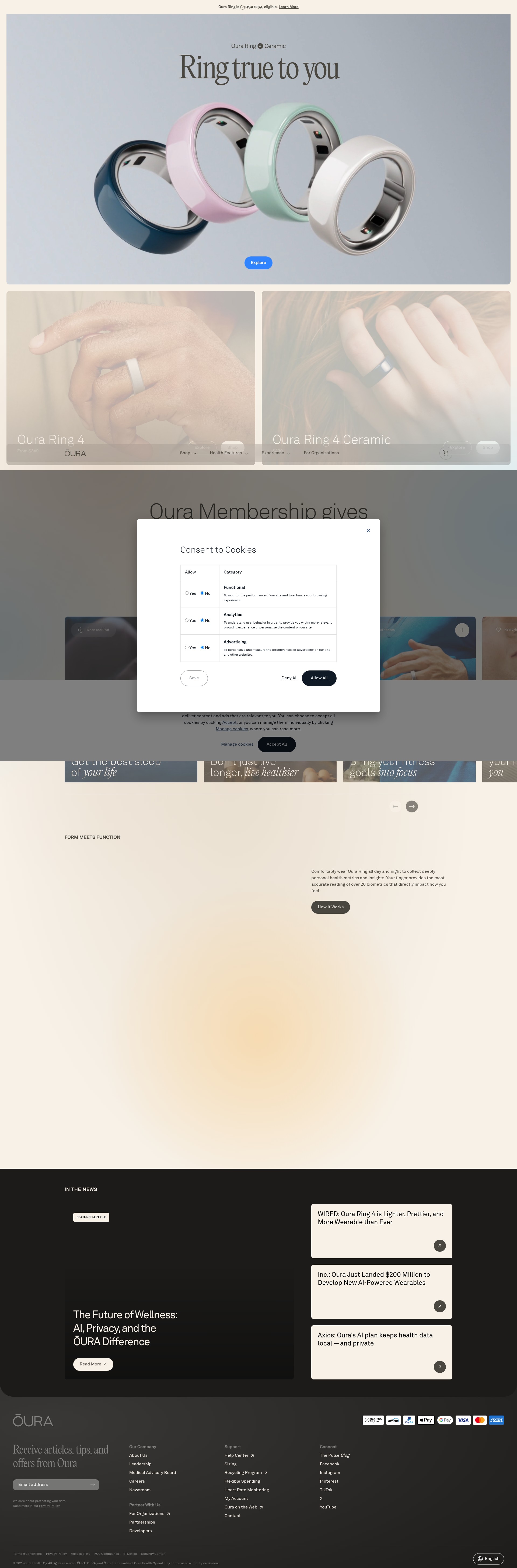 Screenshot of ouraring.com