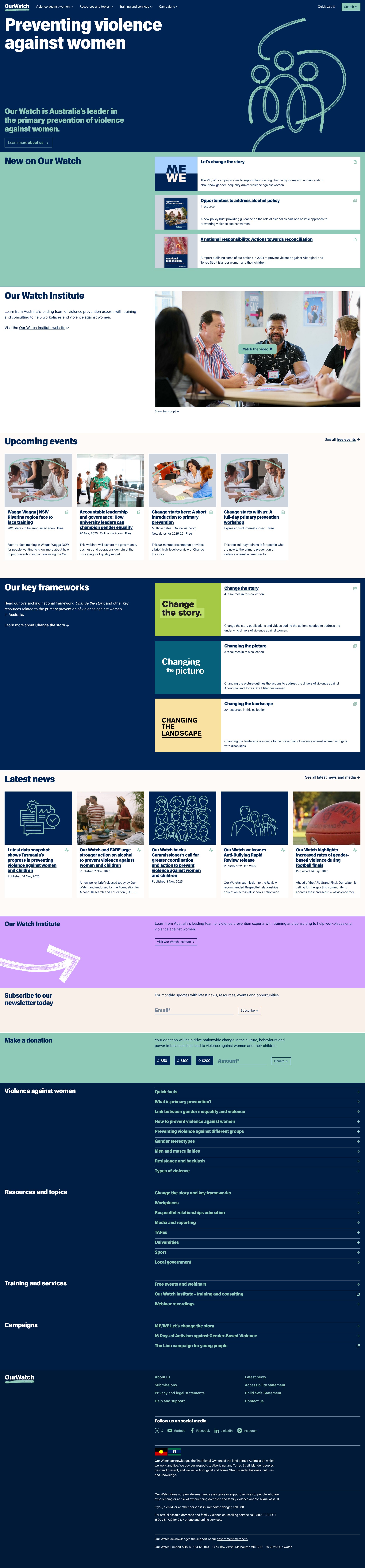 Screenshot of ourwatch.org.au