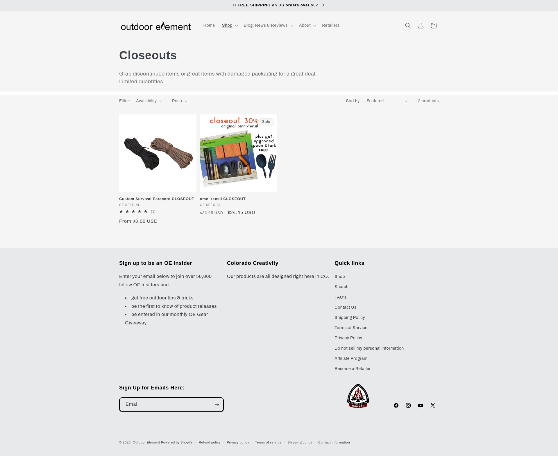 Screenshot of outdoor-element.myshopify.com