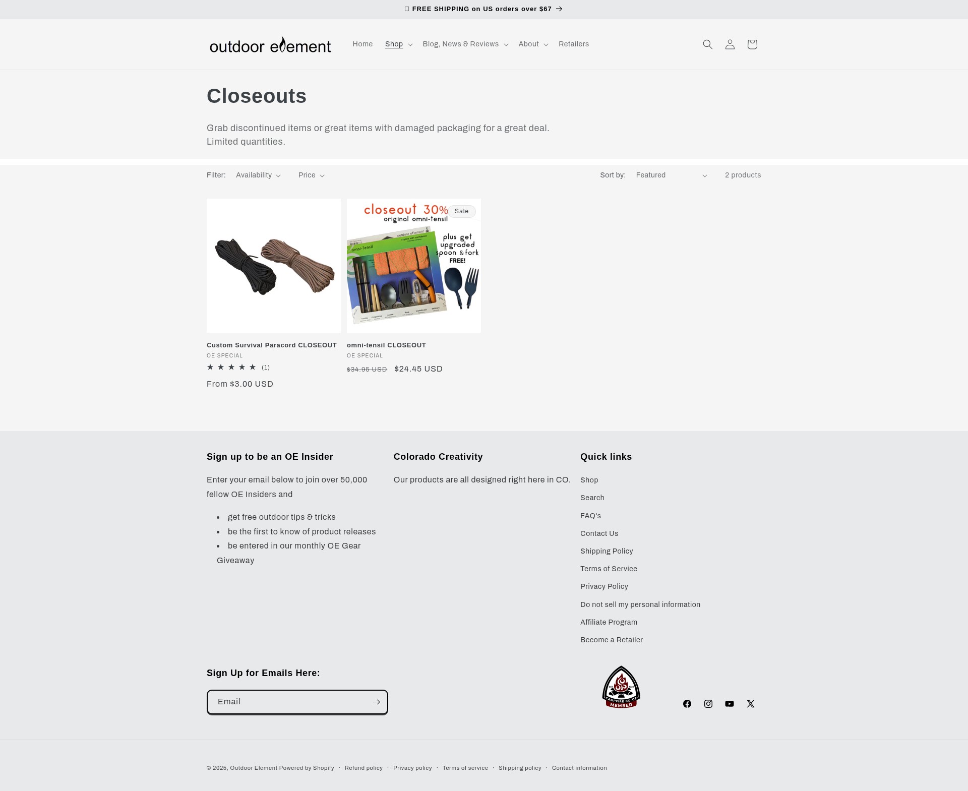 Screenshot of outdoorelement.com