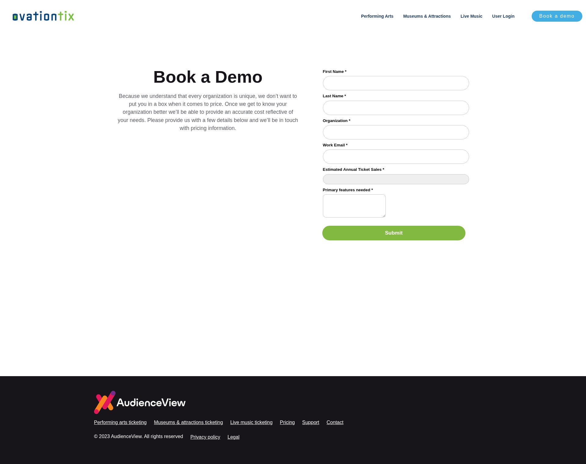 Screenshot of ovationtix.com