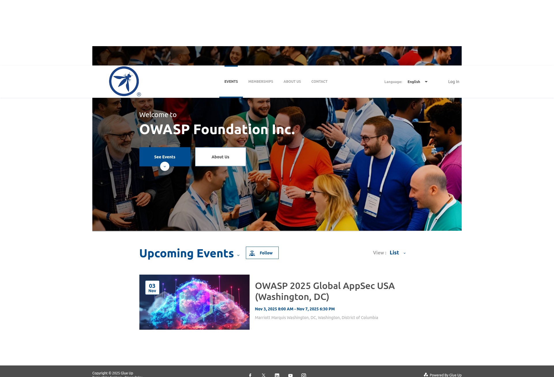 Screenshot of owasp.glueup.com