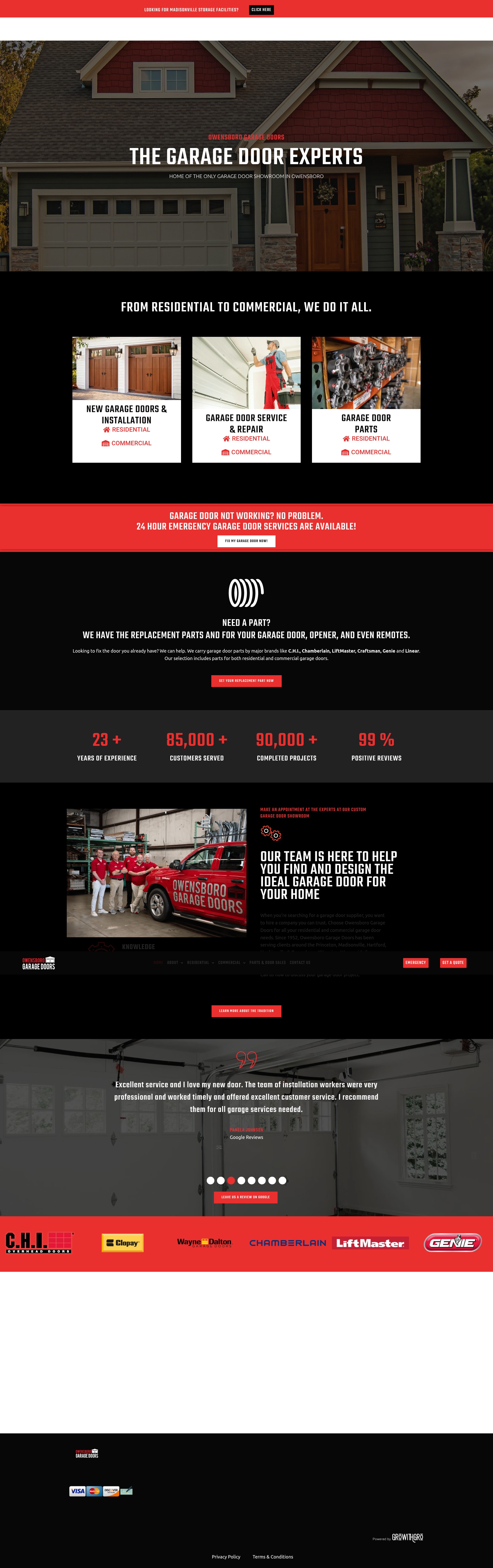 Screenshot of owensborogaragedoors.com