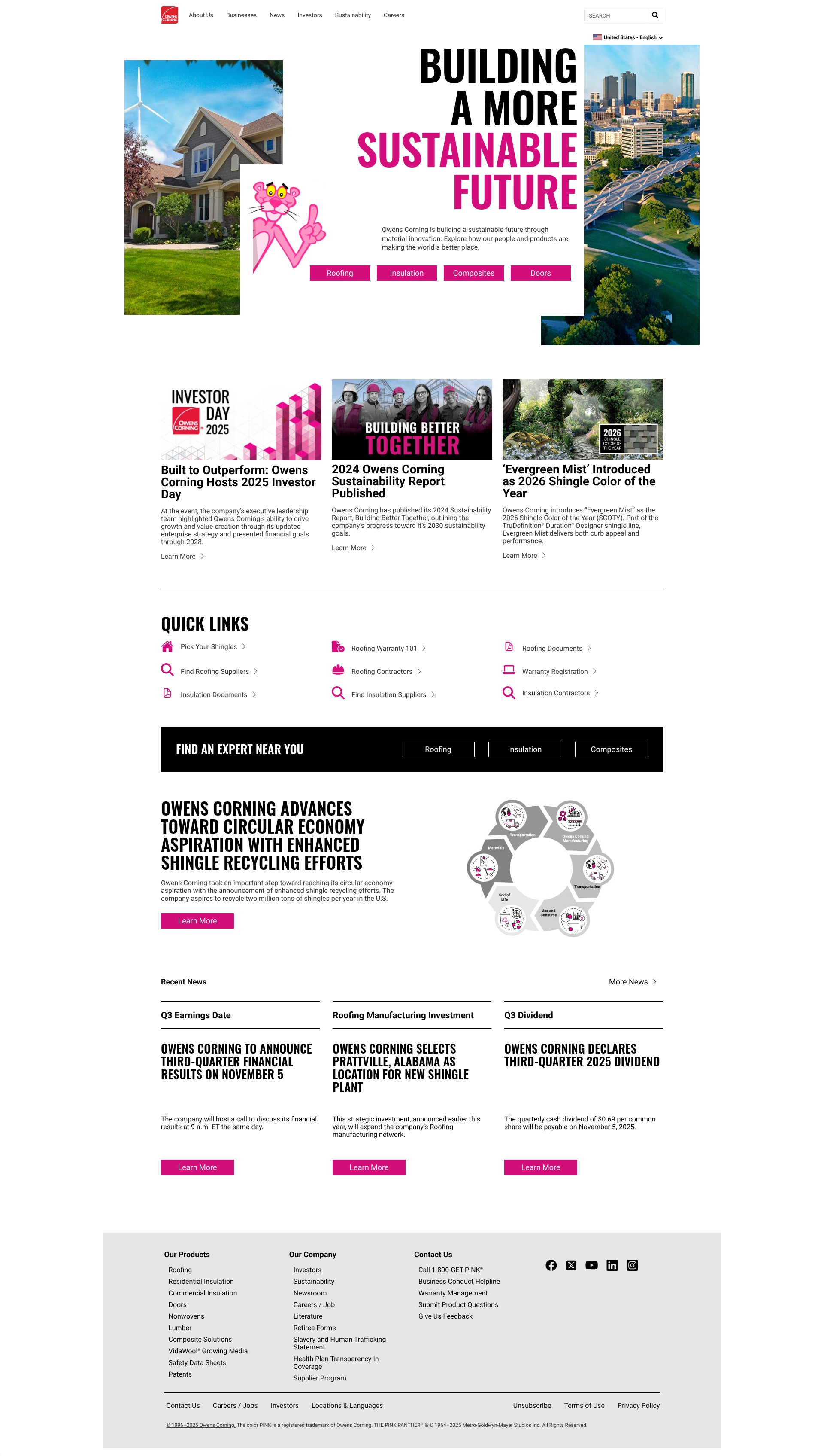Screenshot of owenscorning.com