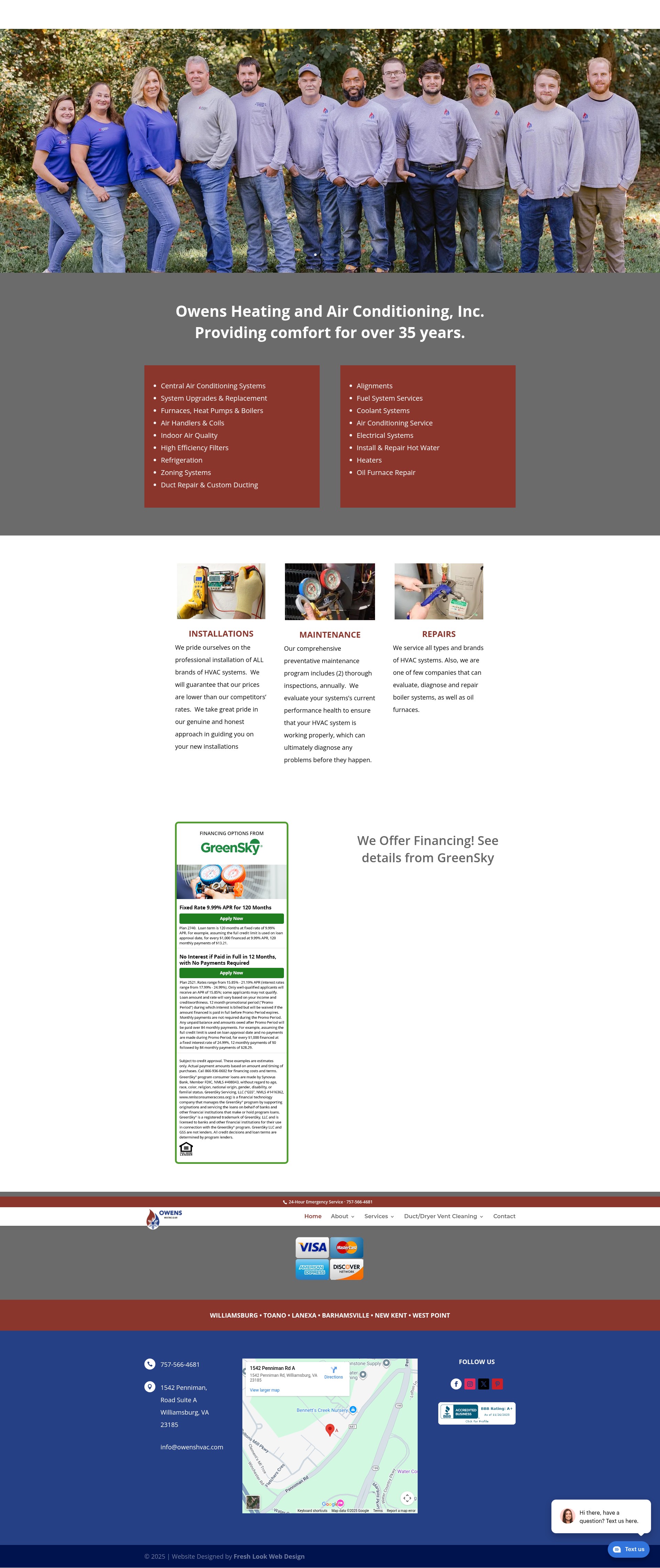 Screenshot of owenshvac.com
