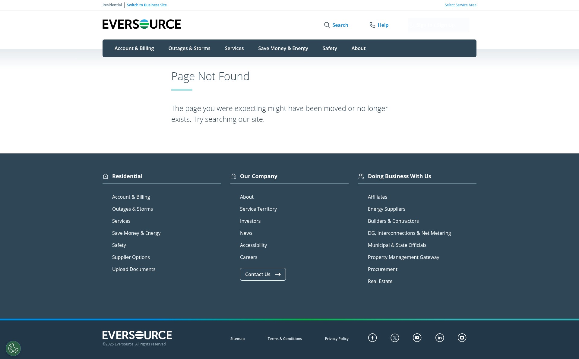Screenshot of page.eversource.com