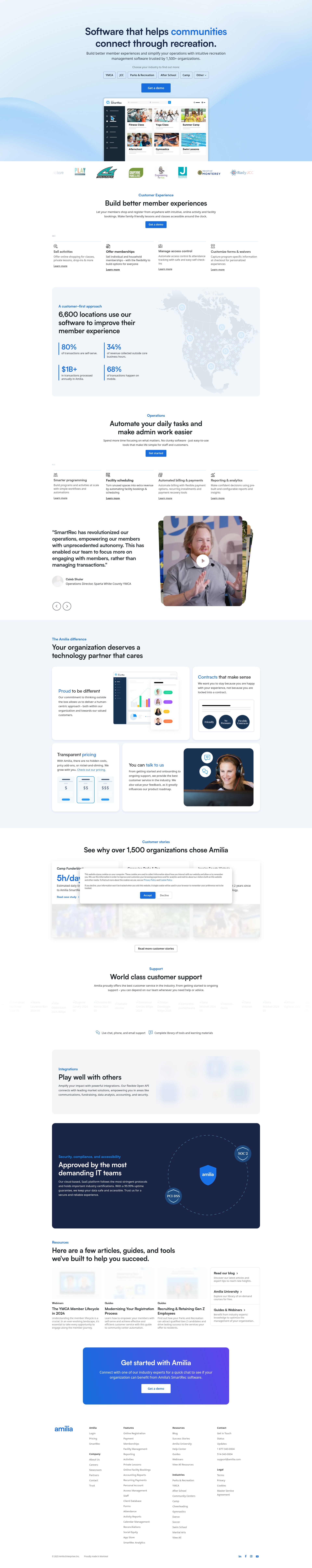 Screenshot of pages.amilia.com