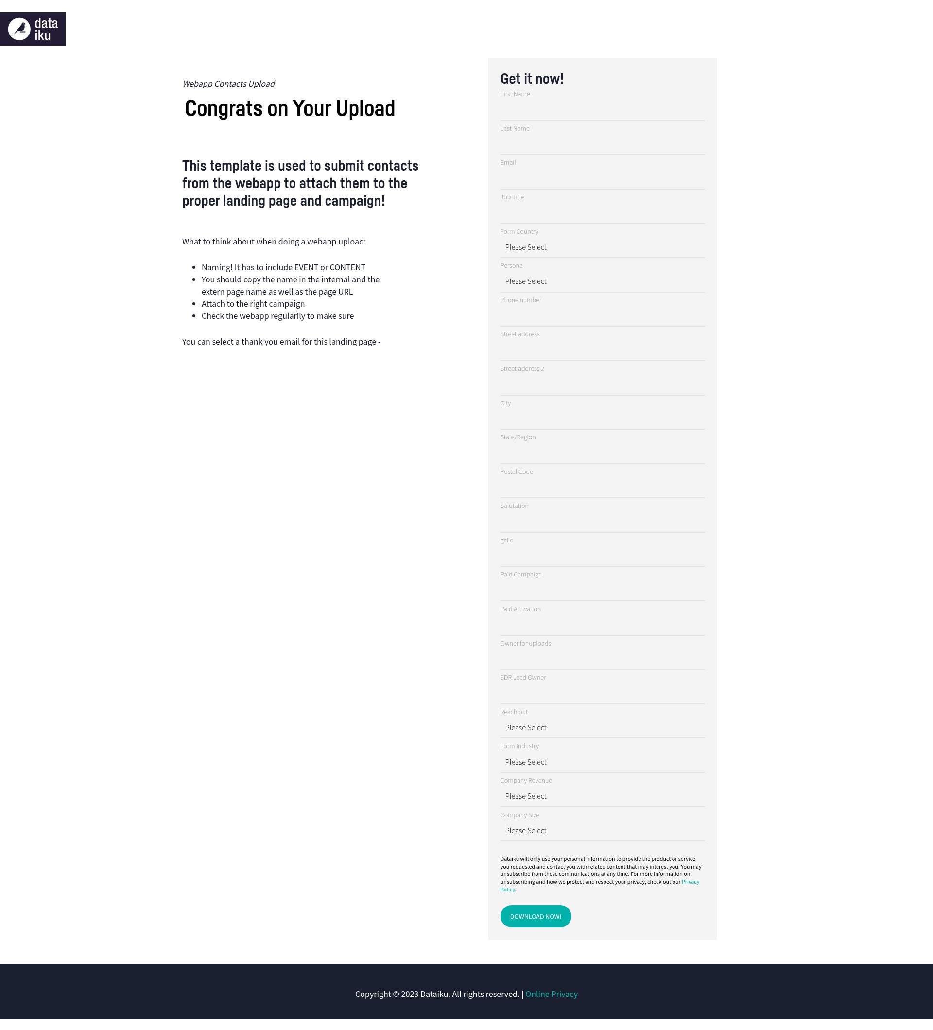 Screenshot of pages.dataiku.com