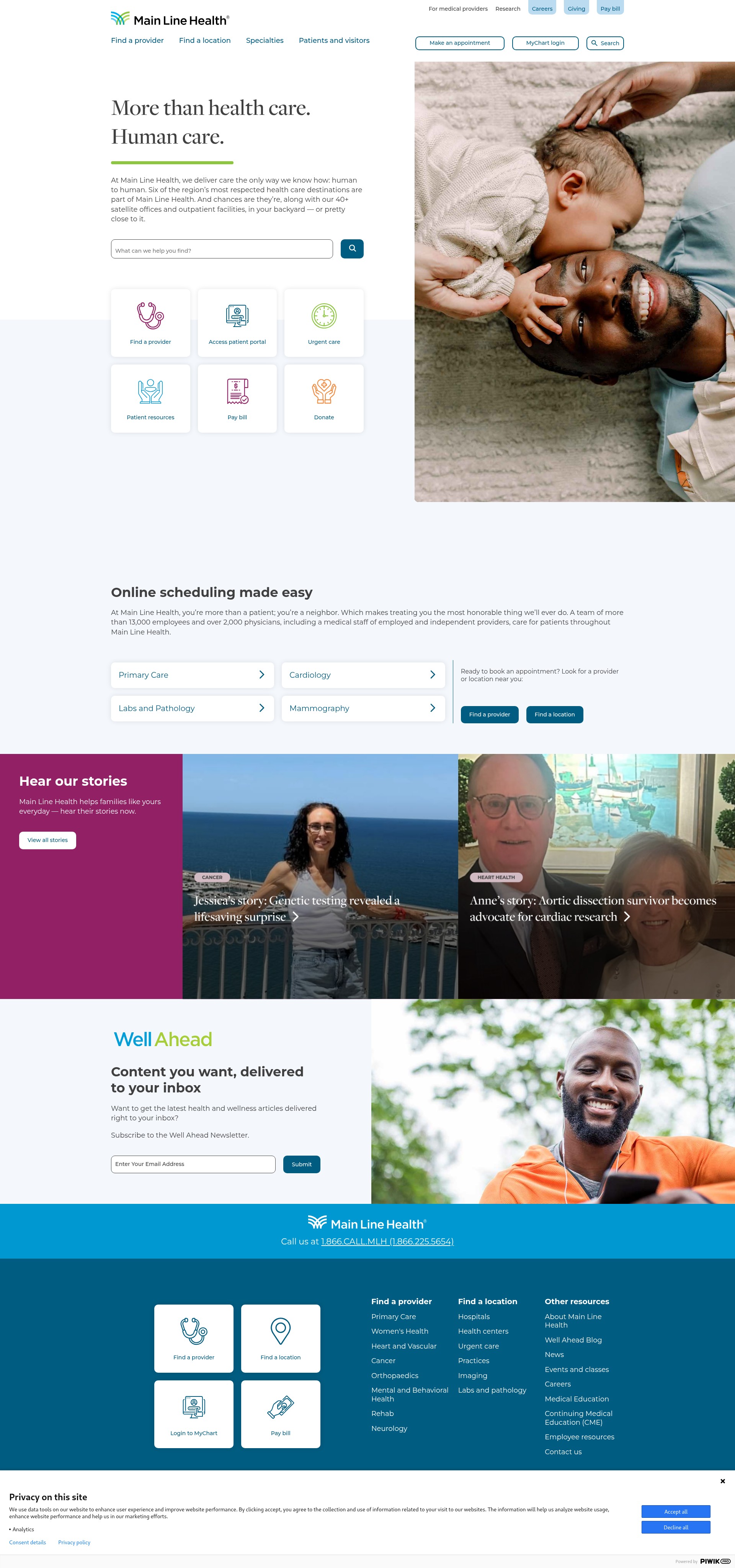 Screenshot of pages.mainlinehealth.org