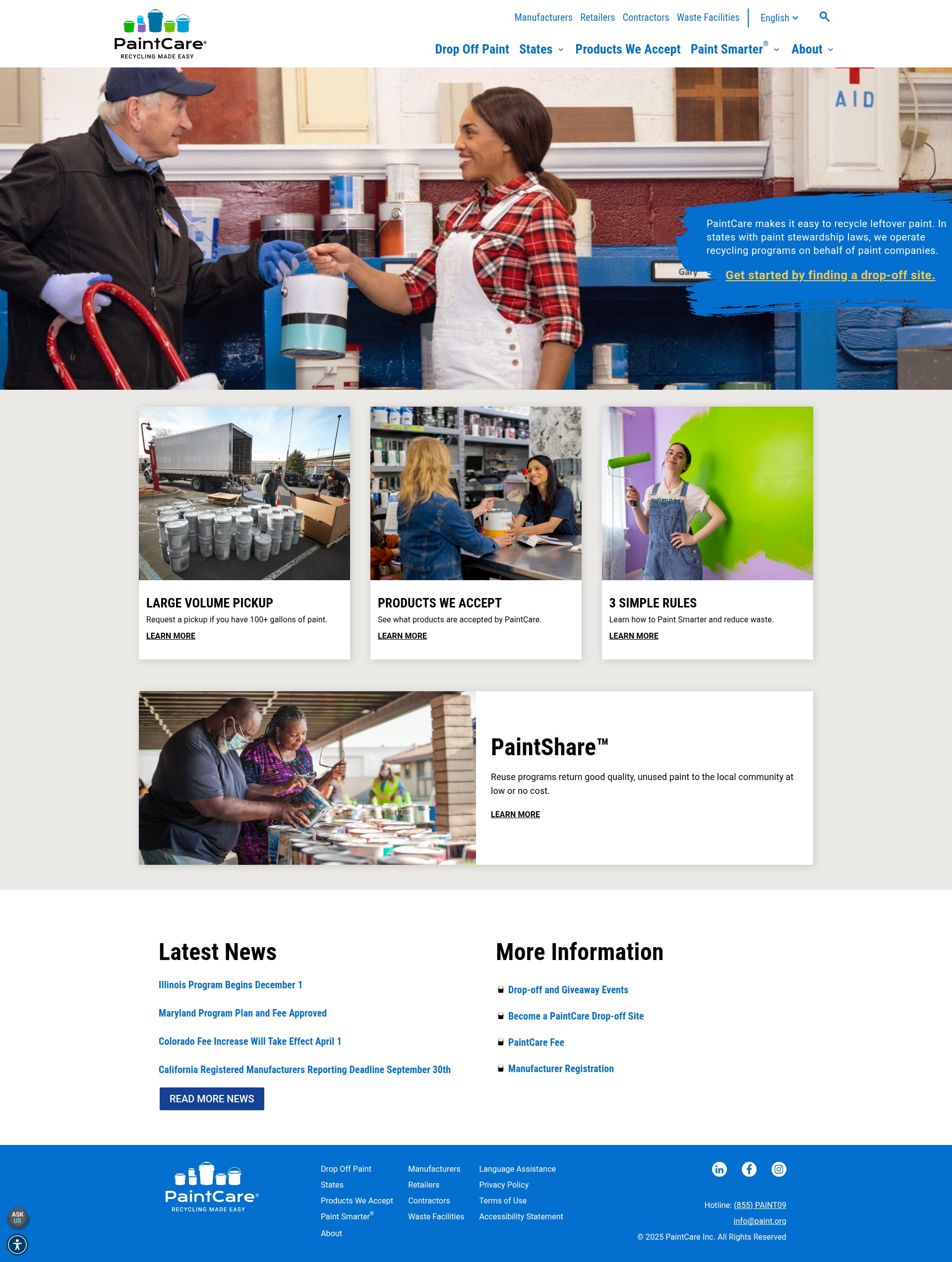 Screenshot of paintcare.org