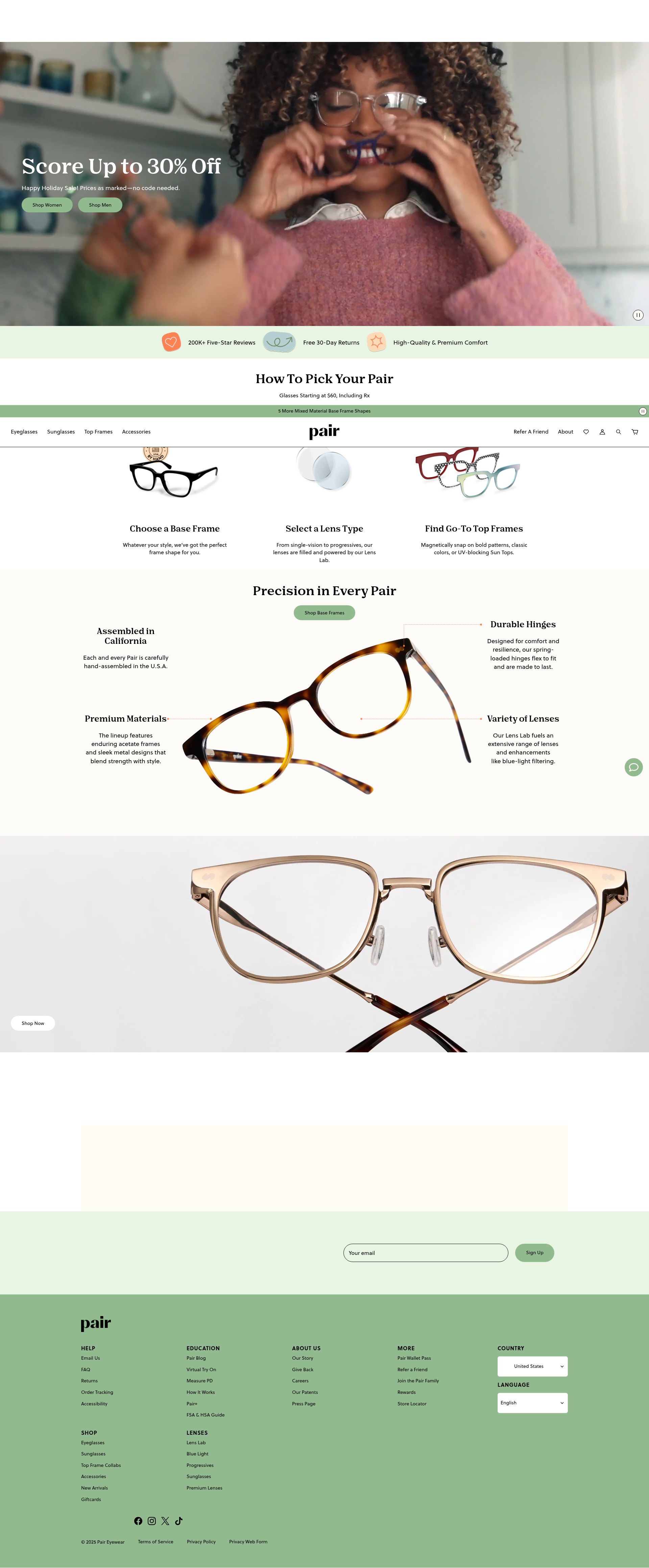 Screenshot of paireyewear.com
