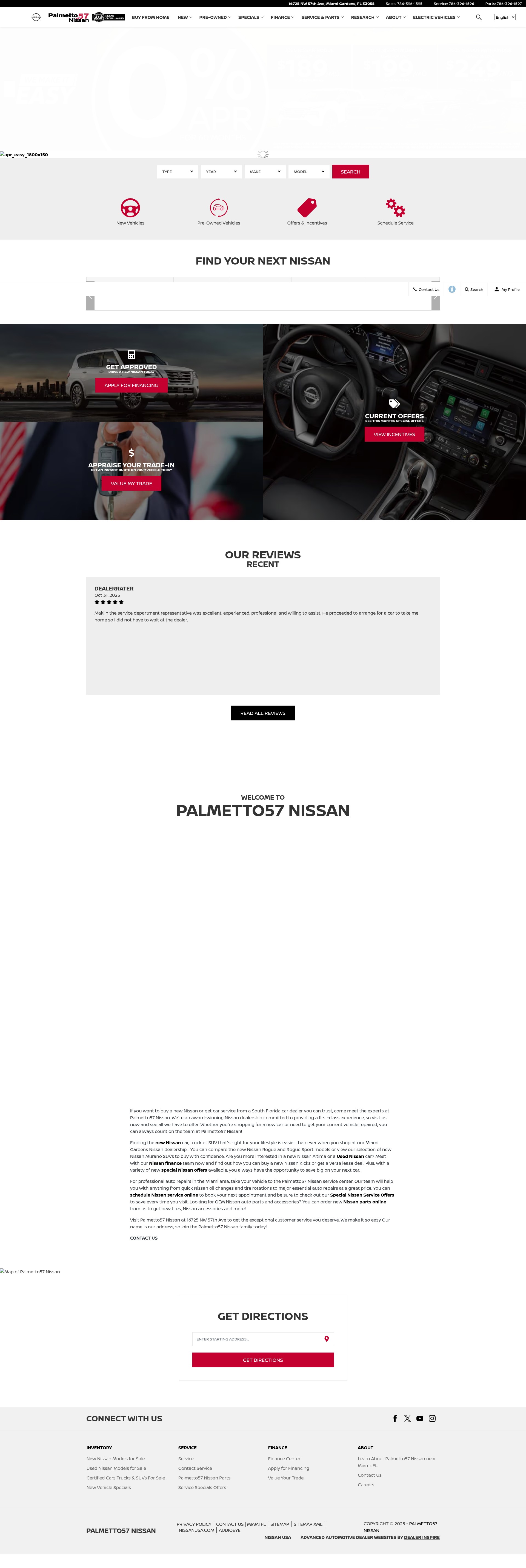 Screenshot of palmetto57nissan.com