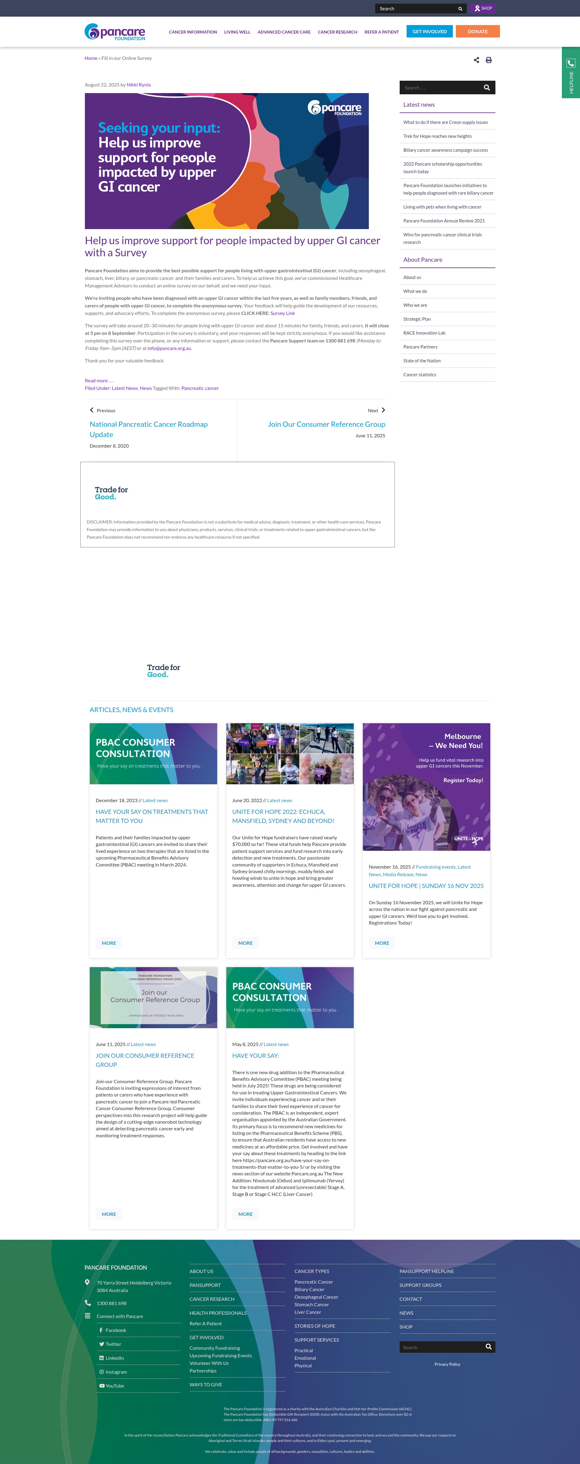 Screenshot of pancare.org.au