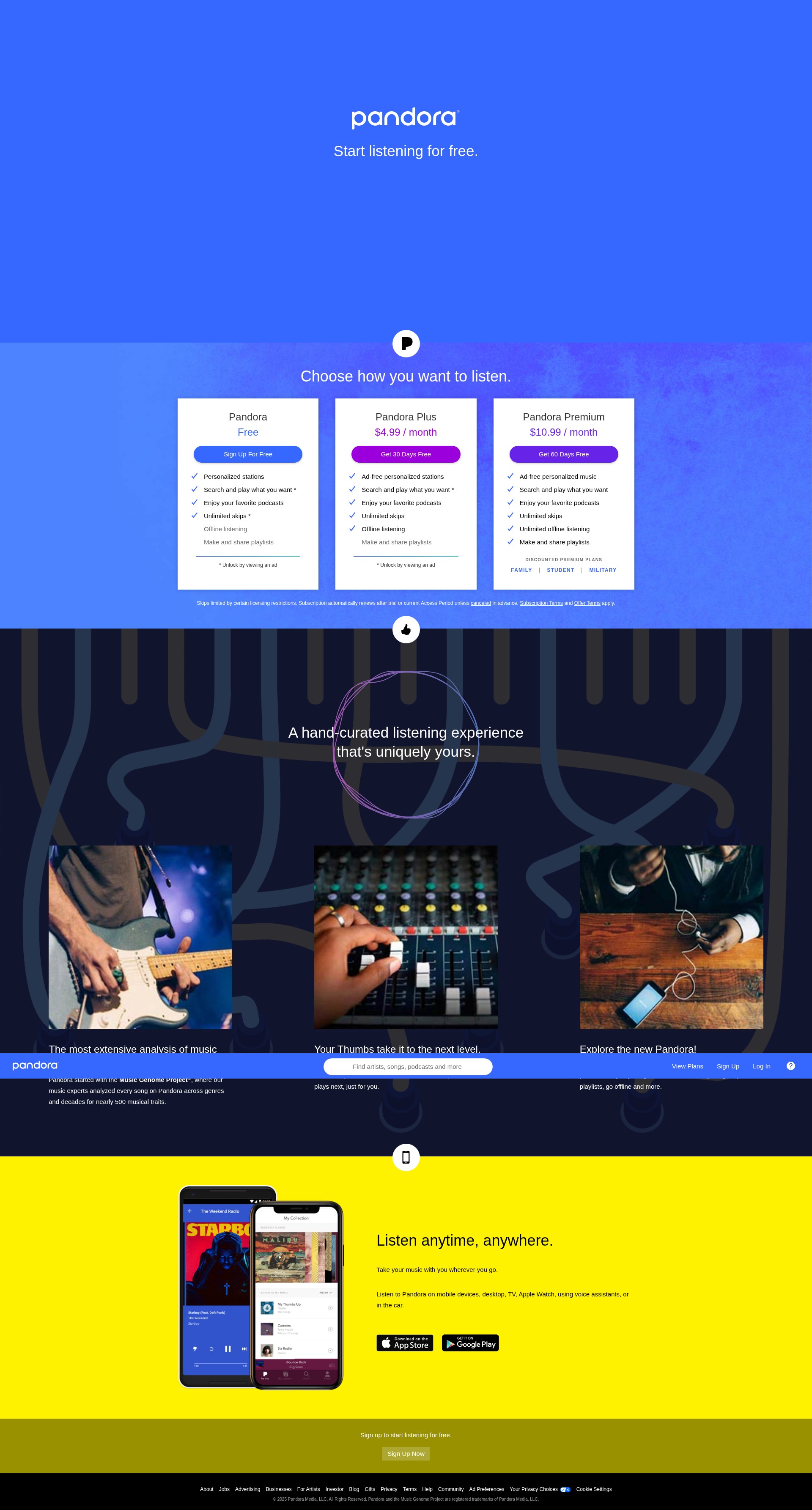 Screenshot of pandora.com