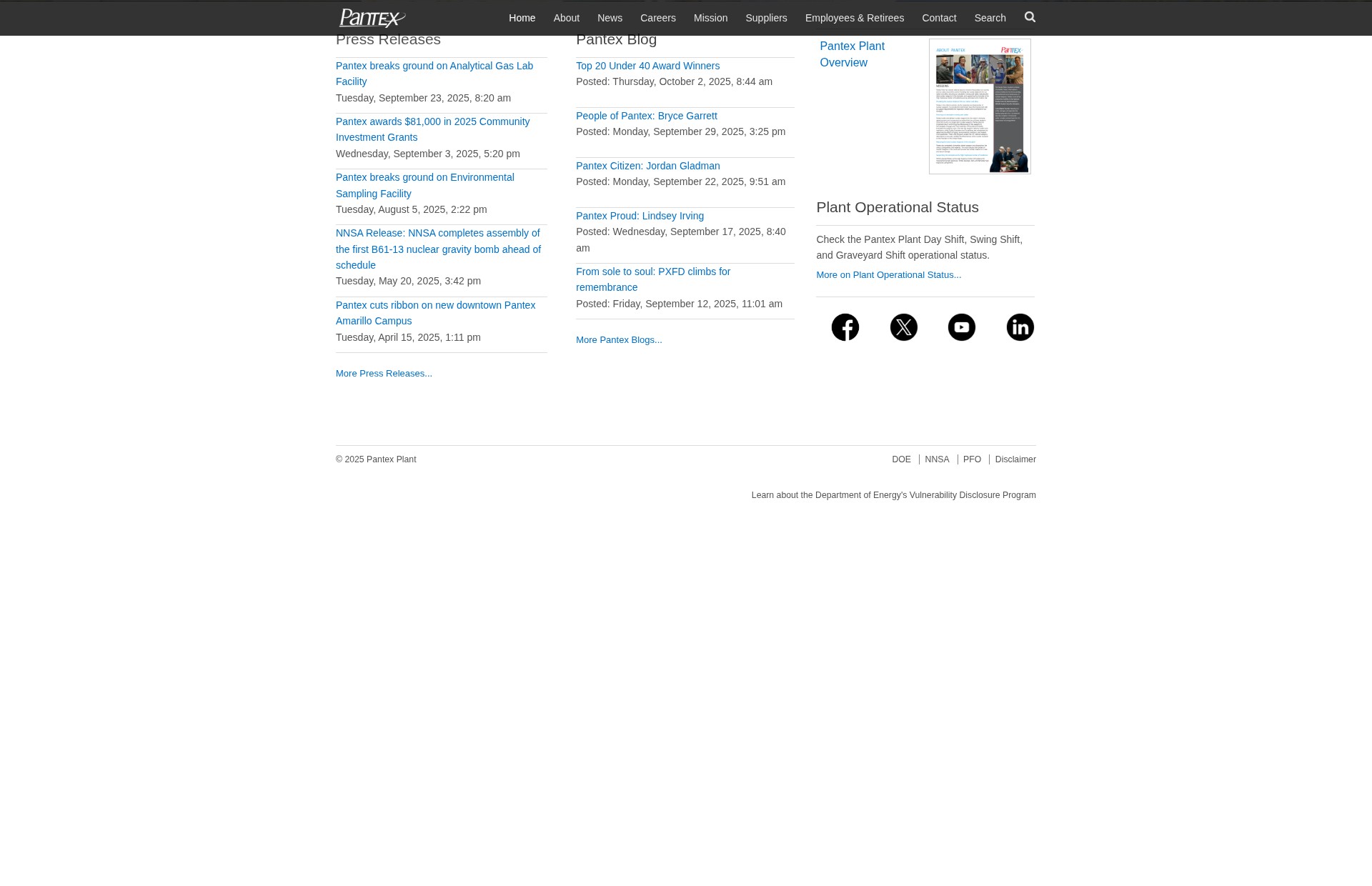 Screenshot of pantex.energy.gov