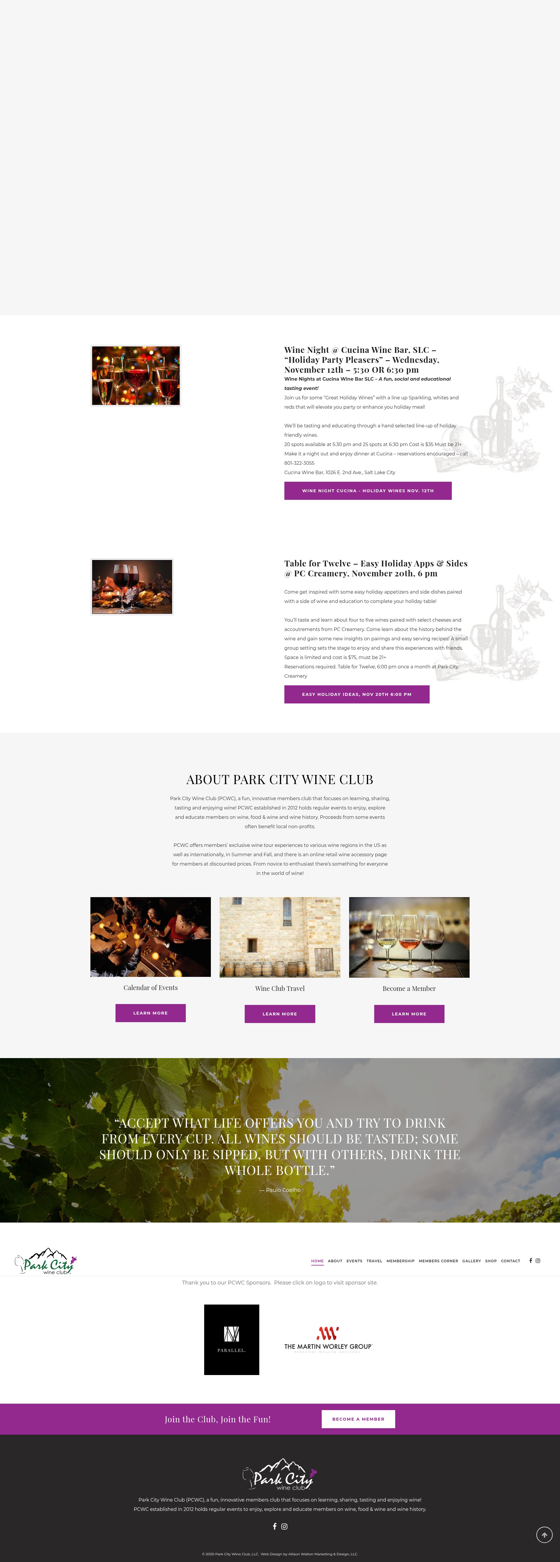 Screenshot of parkcitywineclub.com