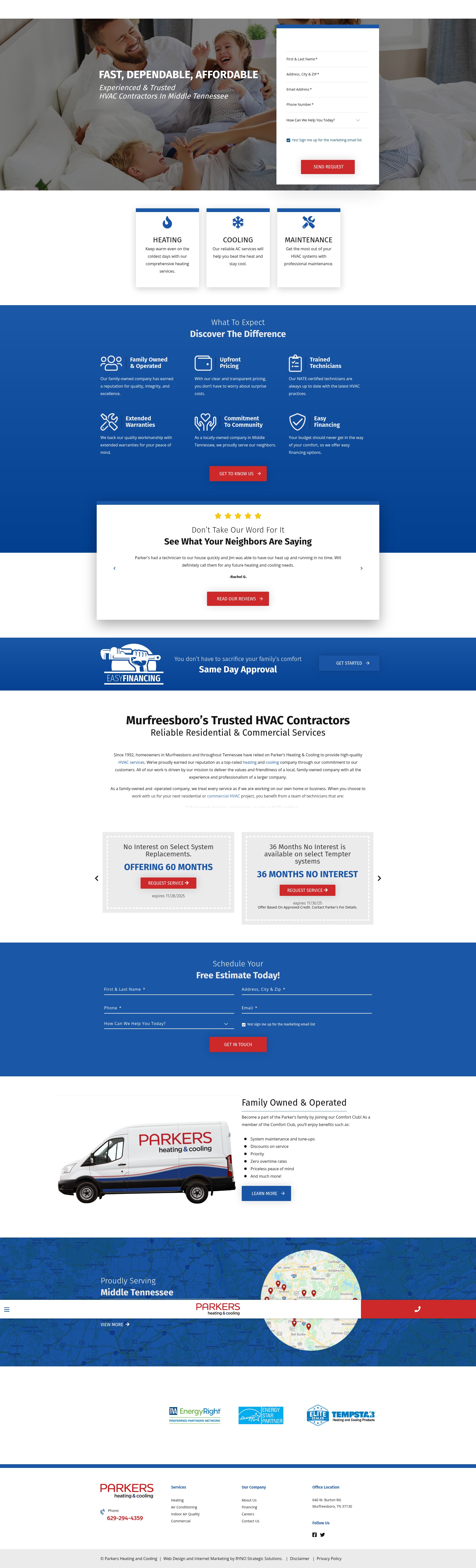 Screenshot of parkershvac.com