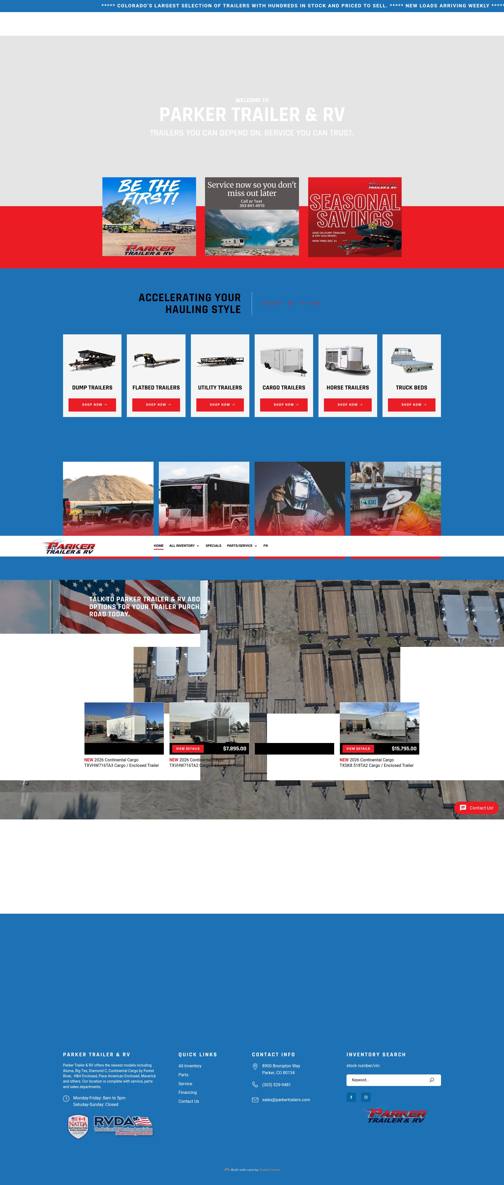 Screenshot of parkertrailers.com