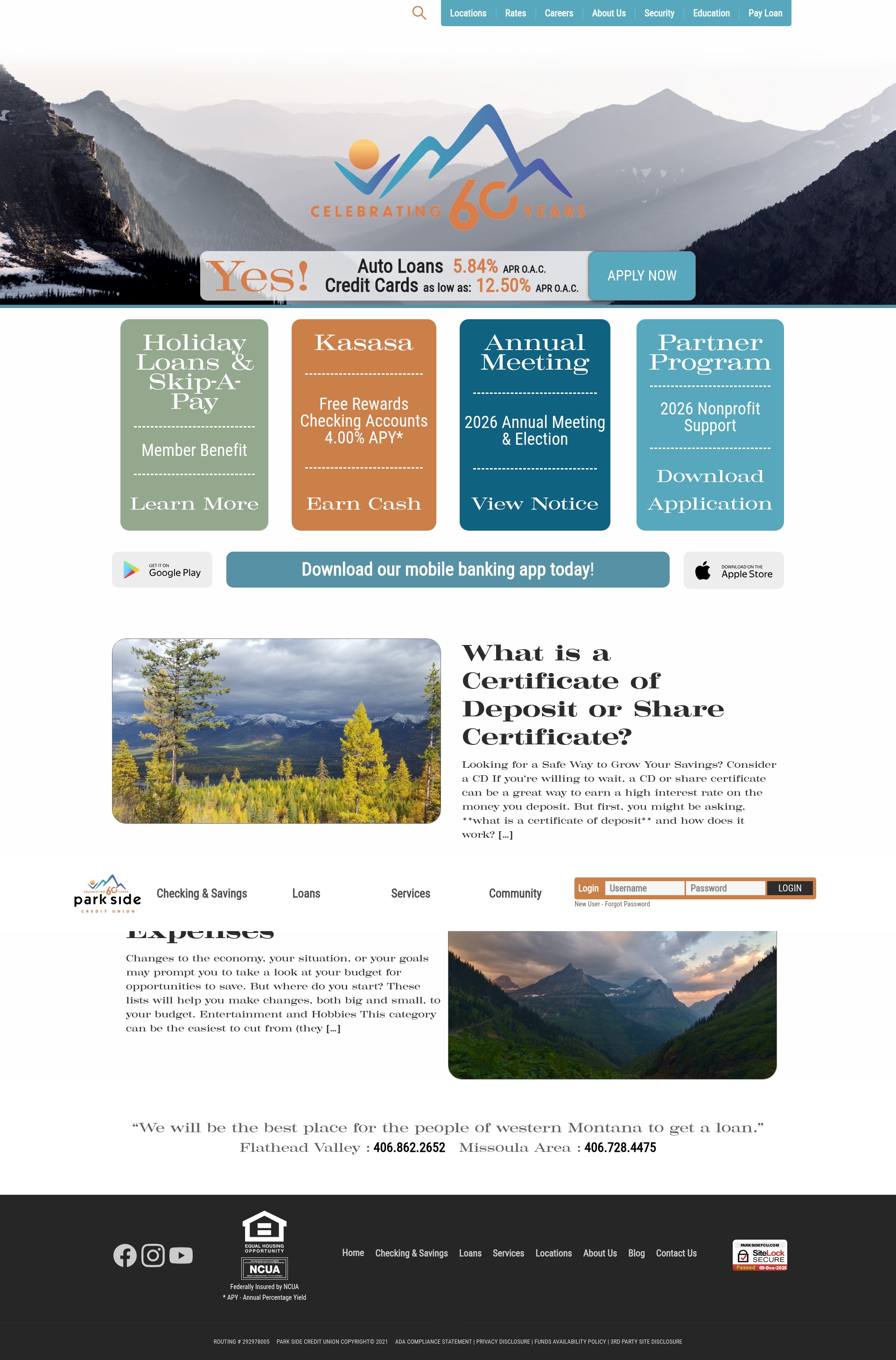 Screenshot of parksidefcu.com