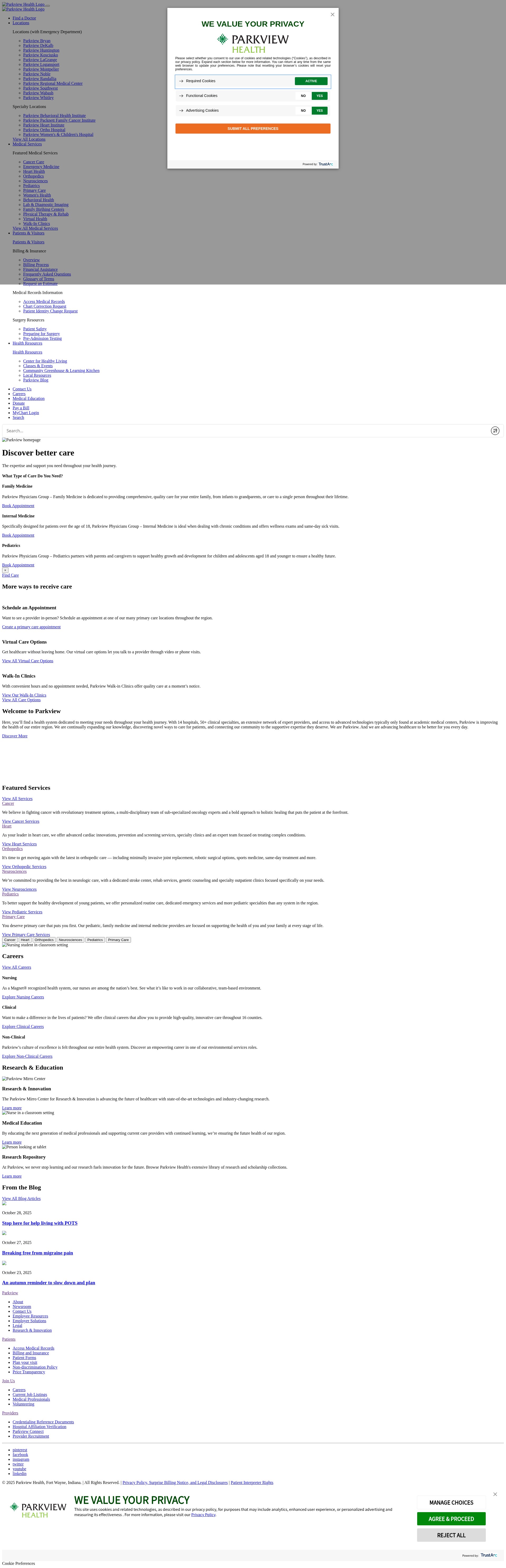 Screenshot of parkview.com