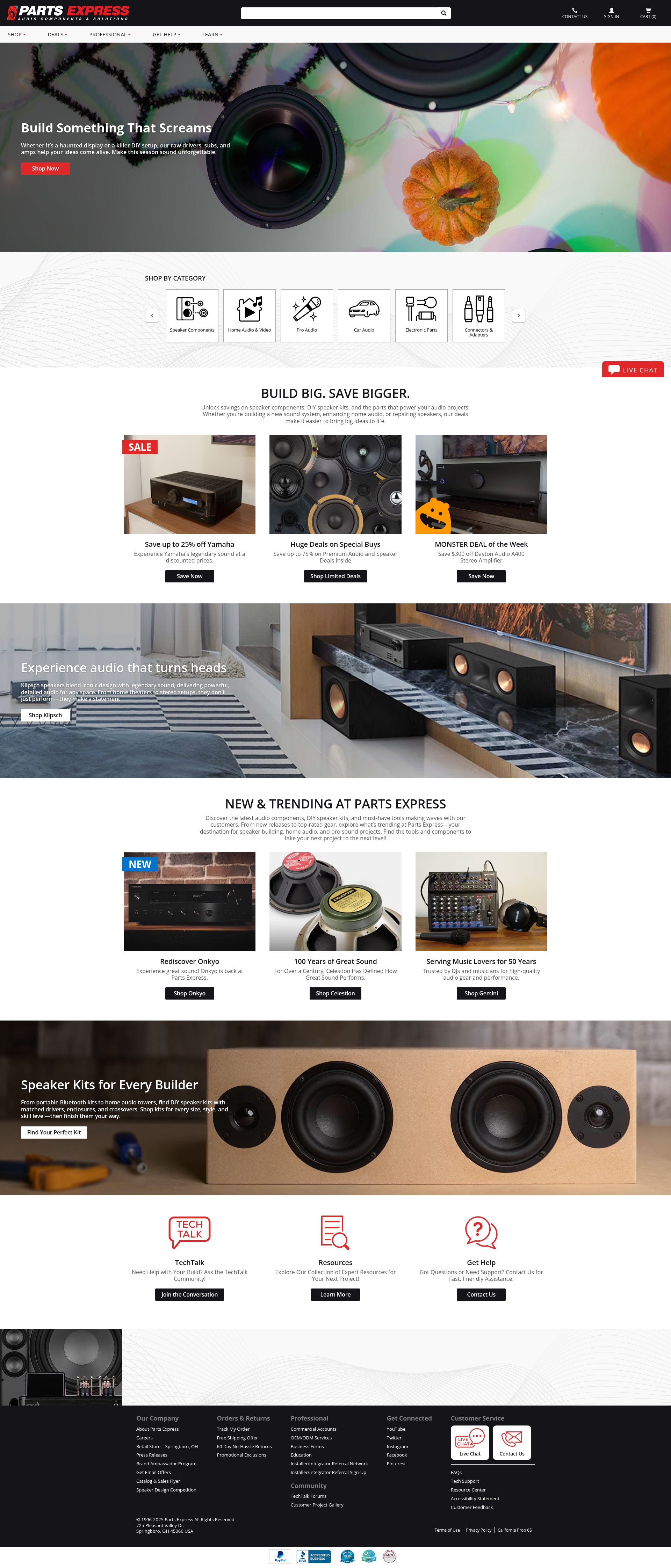 Screenshot of parts-express.com