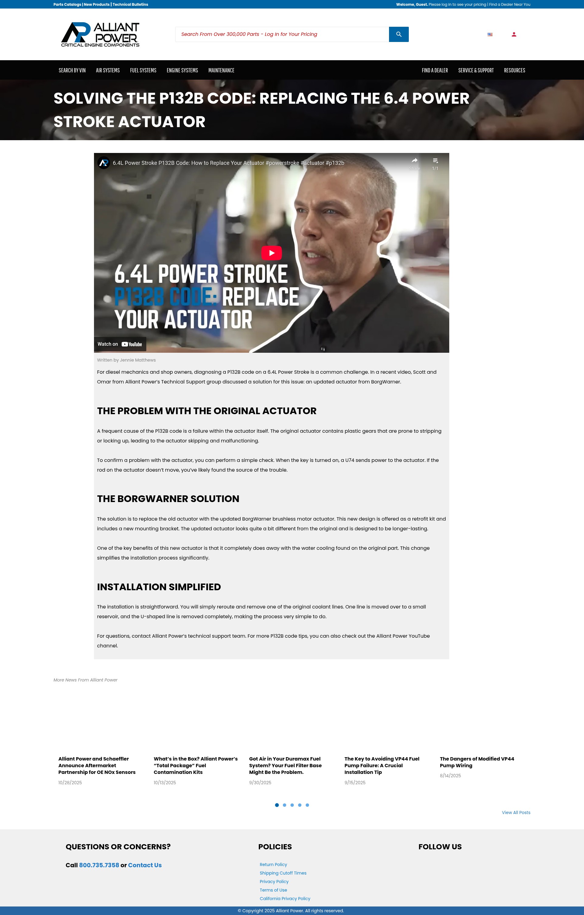 Screenshot of parts.alliantpower.com