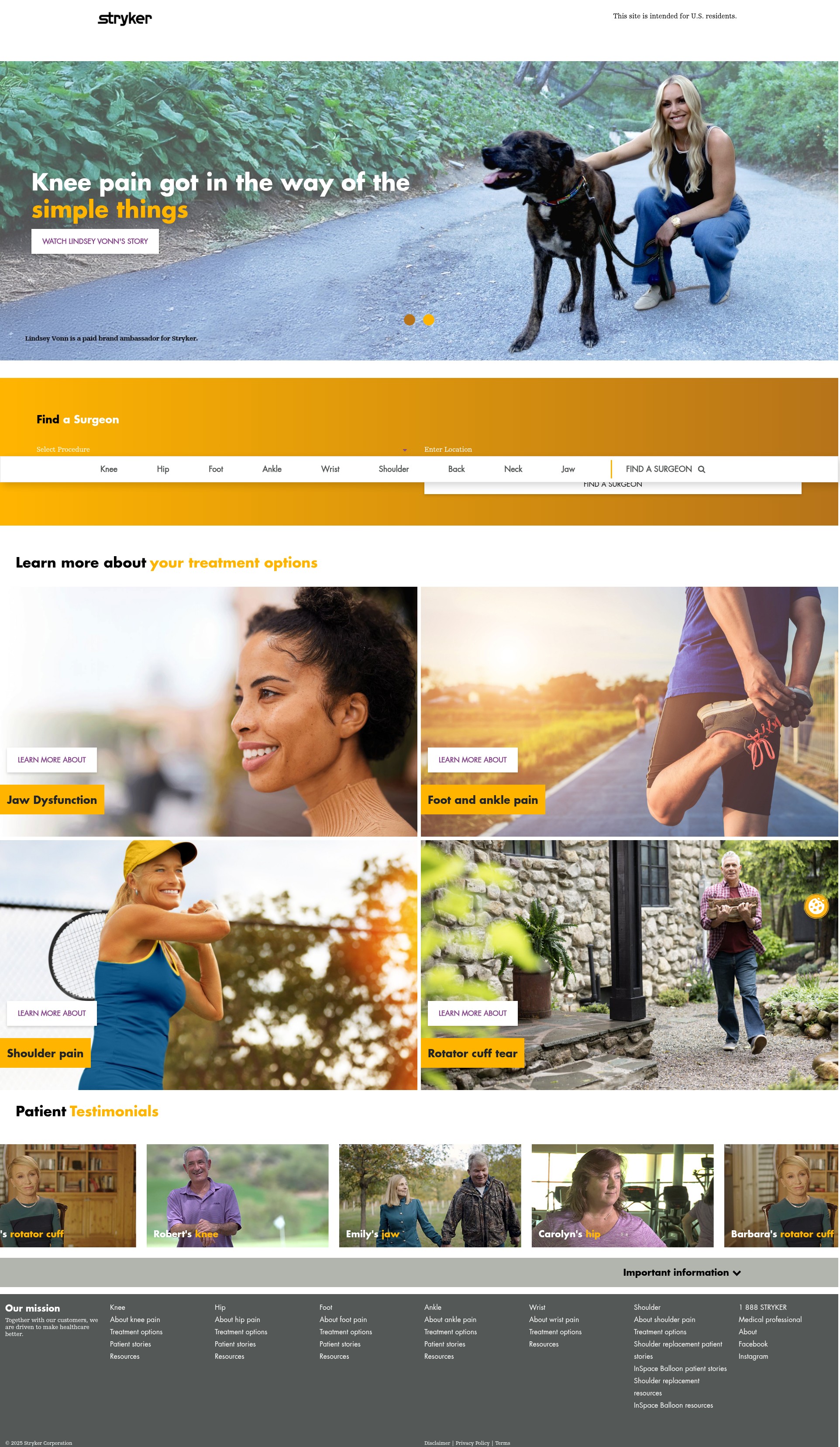 Screenshot of patients.stryker.com