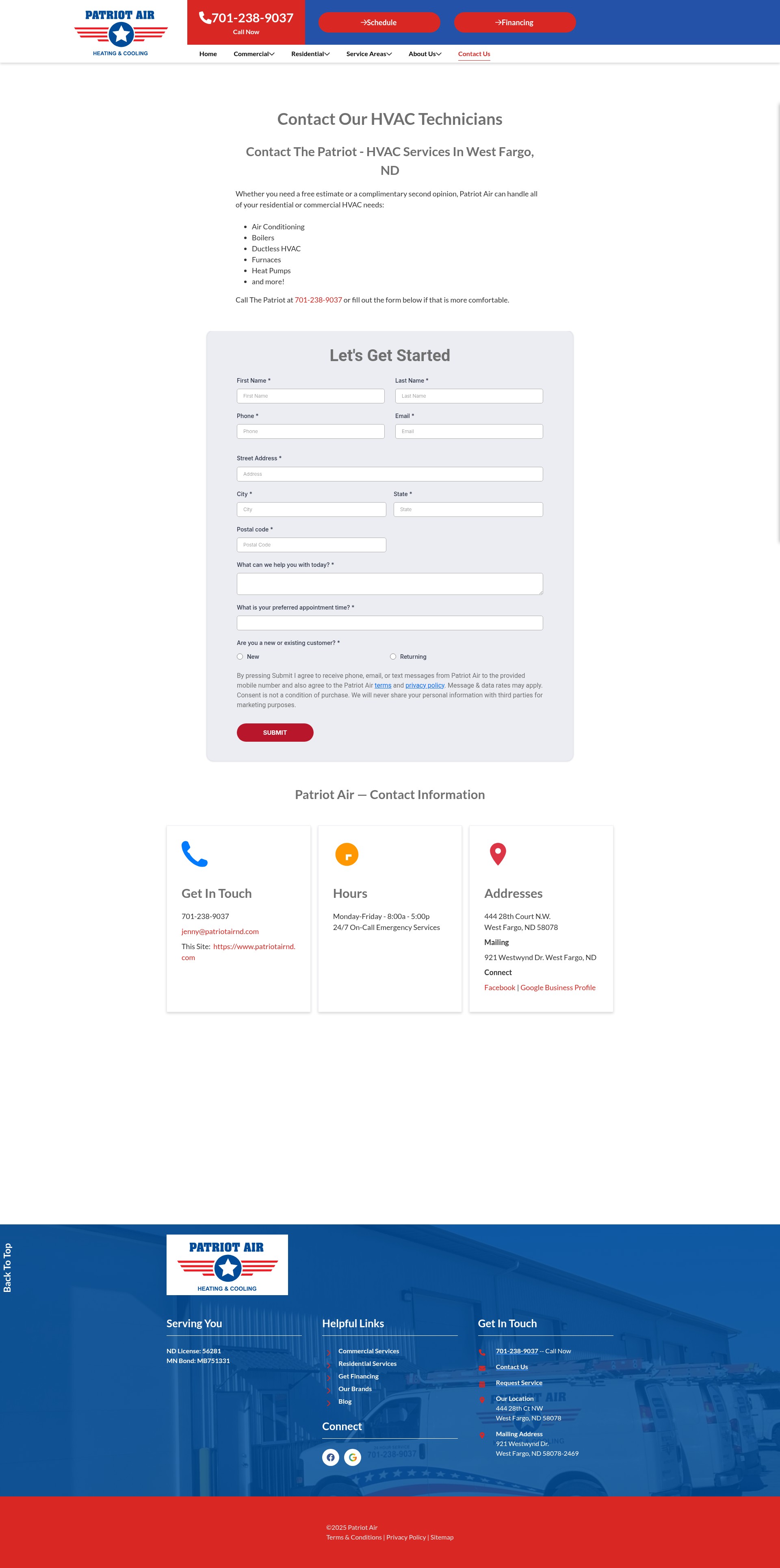 Screenshot of patriotairnd.com